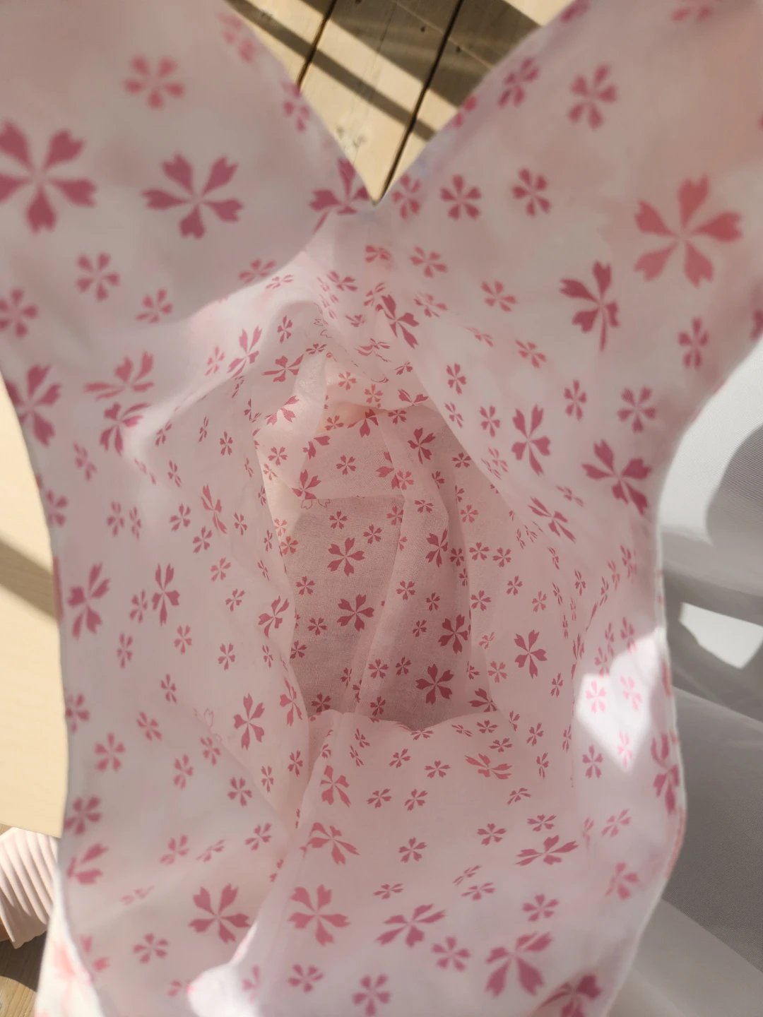 Hand Made Double sided Fabric Bag with Pink Flower Pattern - photo 4