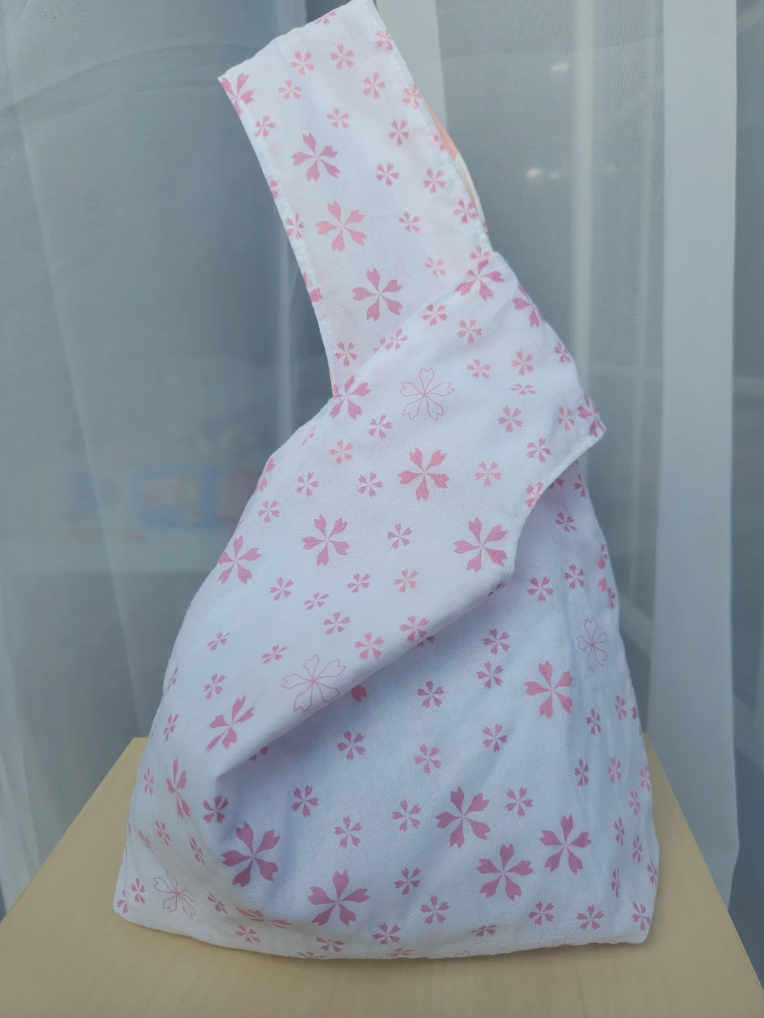Hand Made Double sided Fabric Bag with Pink Flower Pattern - photo 5