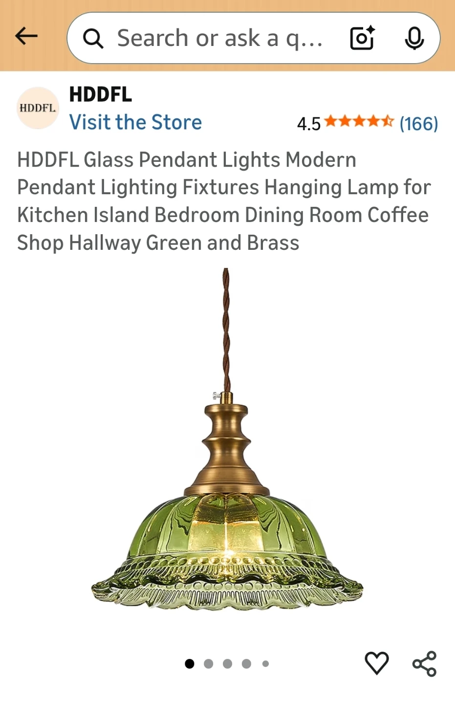 Glass Pendant Light - Green and Brass