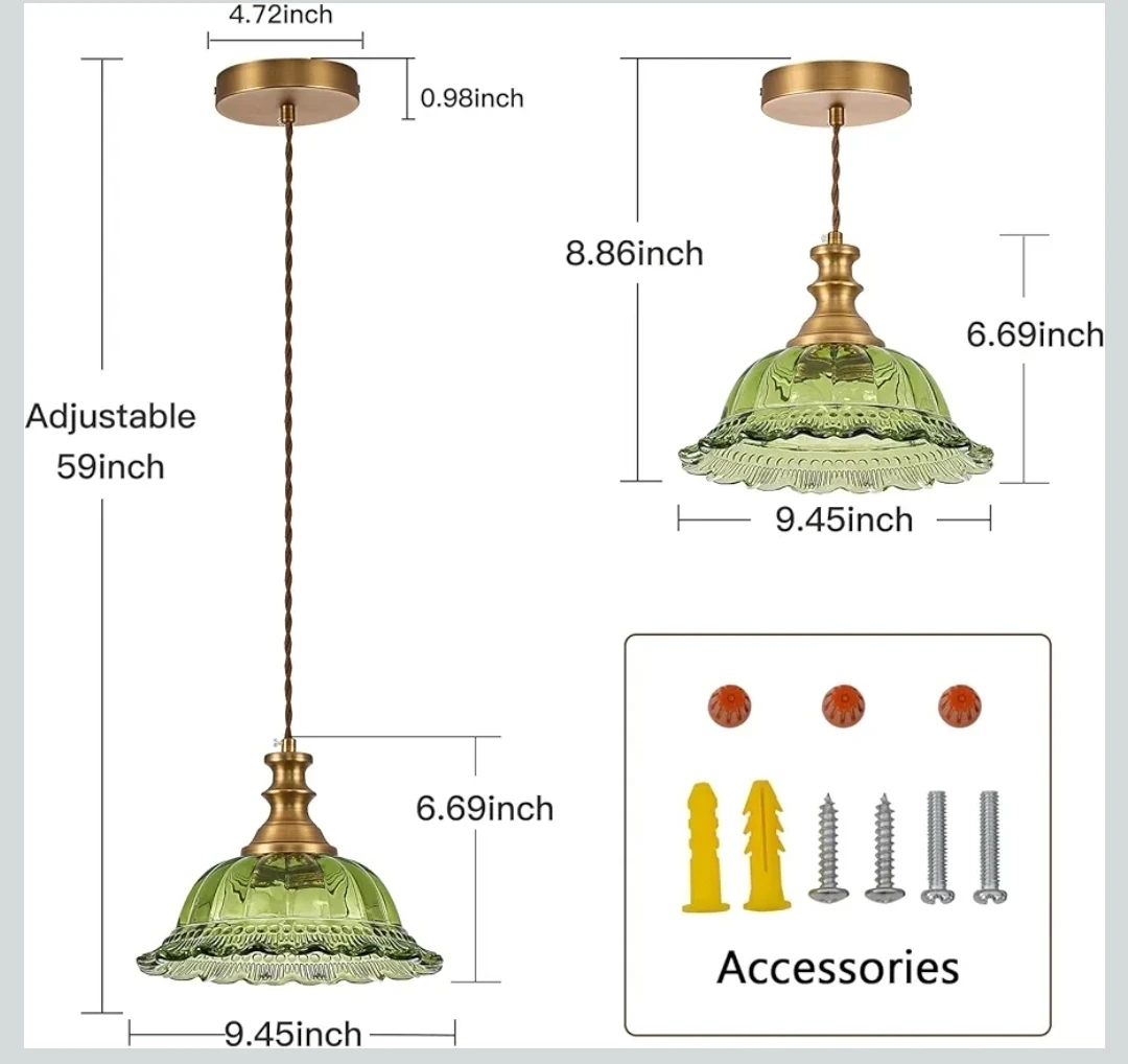 Glass Pendant Light - Green and Brass - photo 5