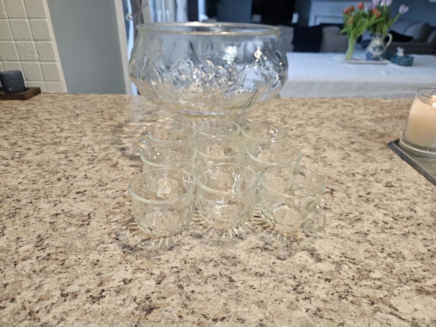 Vintage Glass Punch Bowl with 9 Cups - photo 5