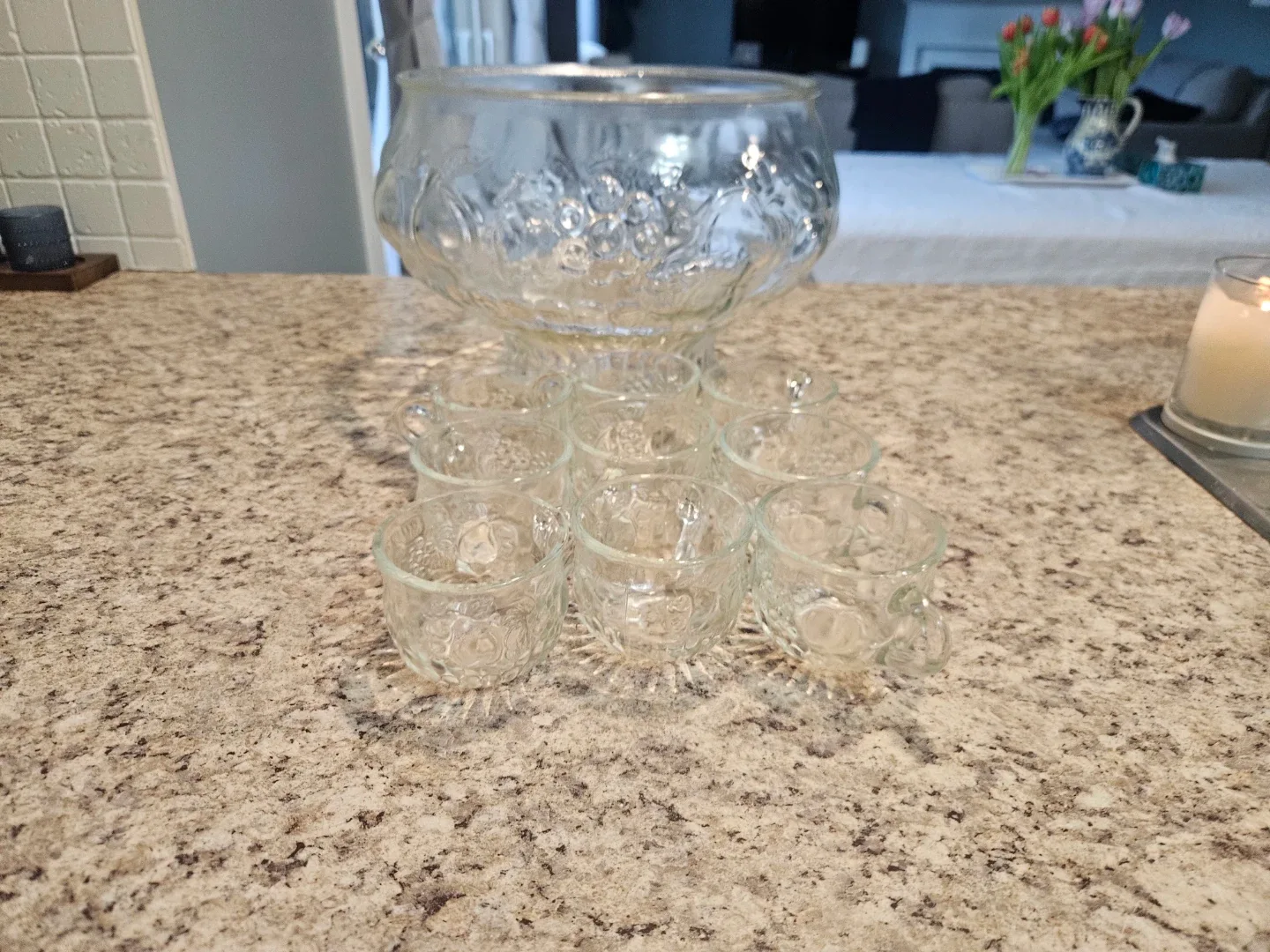 Vintage Glass Punch Bowl with 9 Cups - photo 5