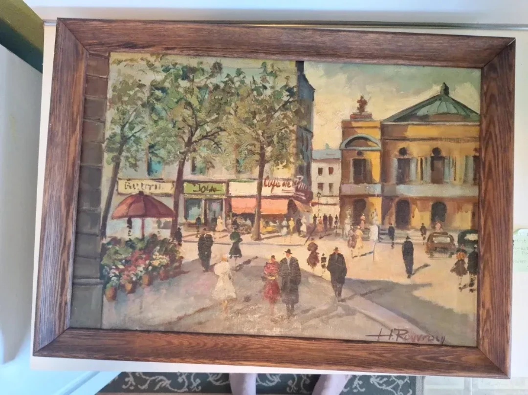 Vintage Parisian Street Scene Oil Painting by H. Rowley - photo 2