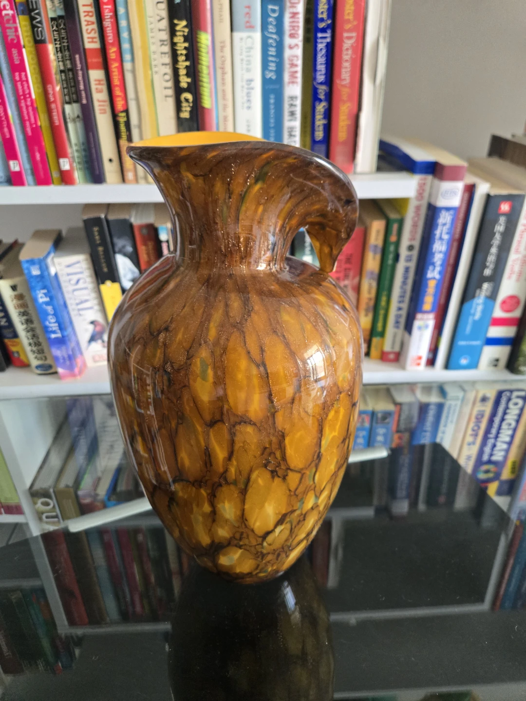 Amber and Brown Swirl Glass Vase