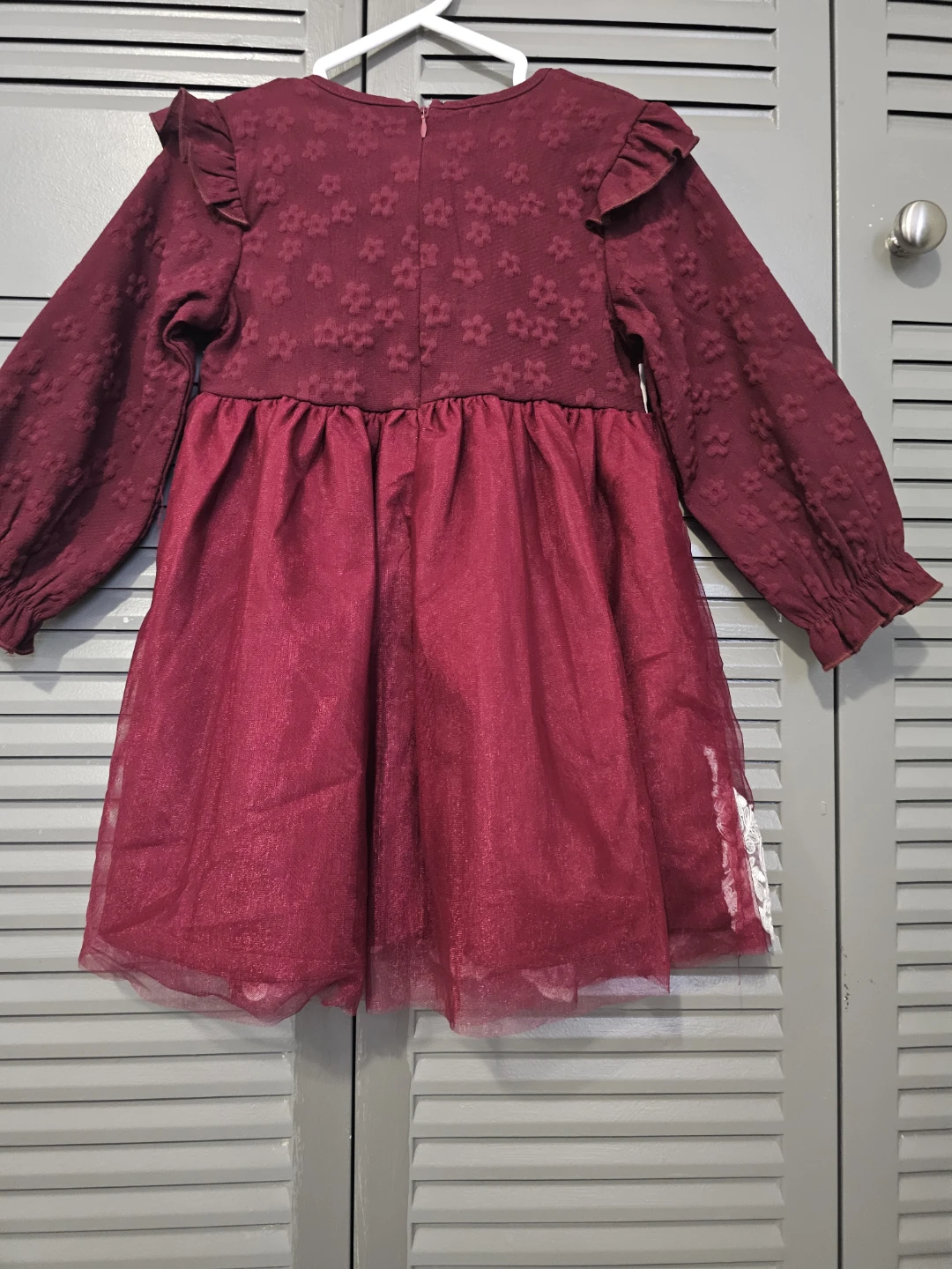 Girls Burgundy Lace Trimmed Dress - photo 2