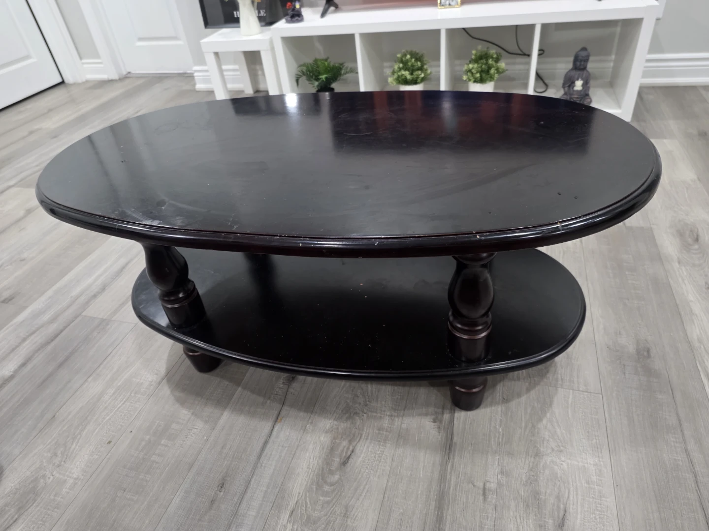 Dark Wood Oval Coffee Table with Shelf