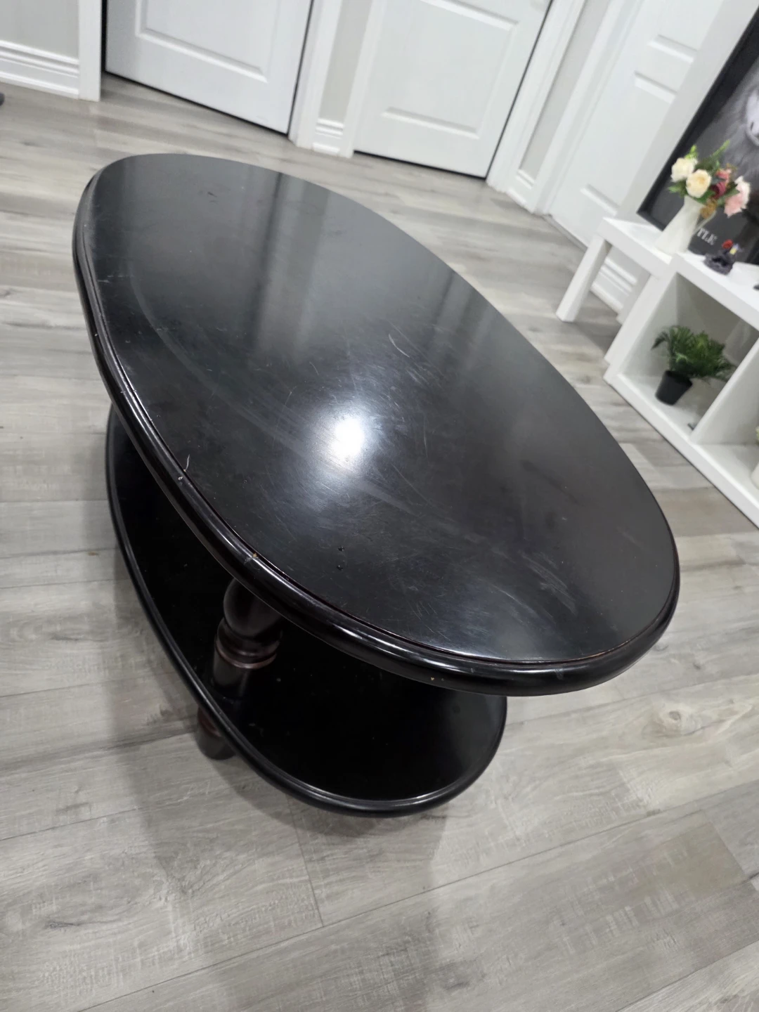 Dark Wood Oval Coffee Table with Shelf - photo 3