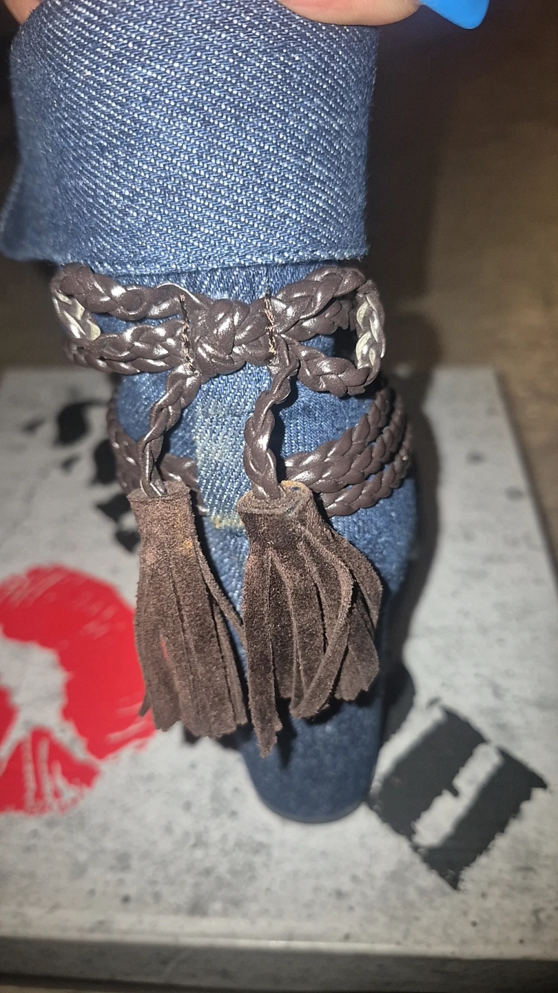 Denim Ankle Boots with Chain and Tassel Detail - photo 3