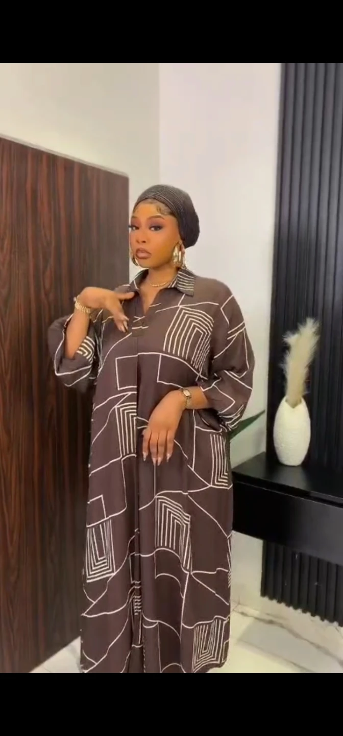 Brown Geometric Print Maxi Dress