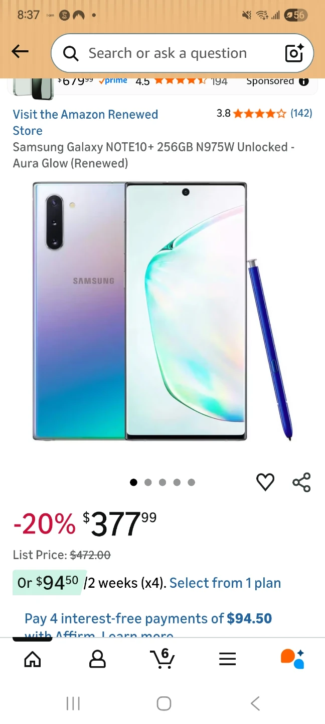 Samsung Galaxy Note10+ 256GB Aura Glow Unlocked