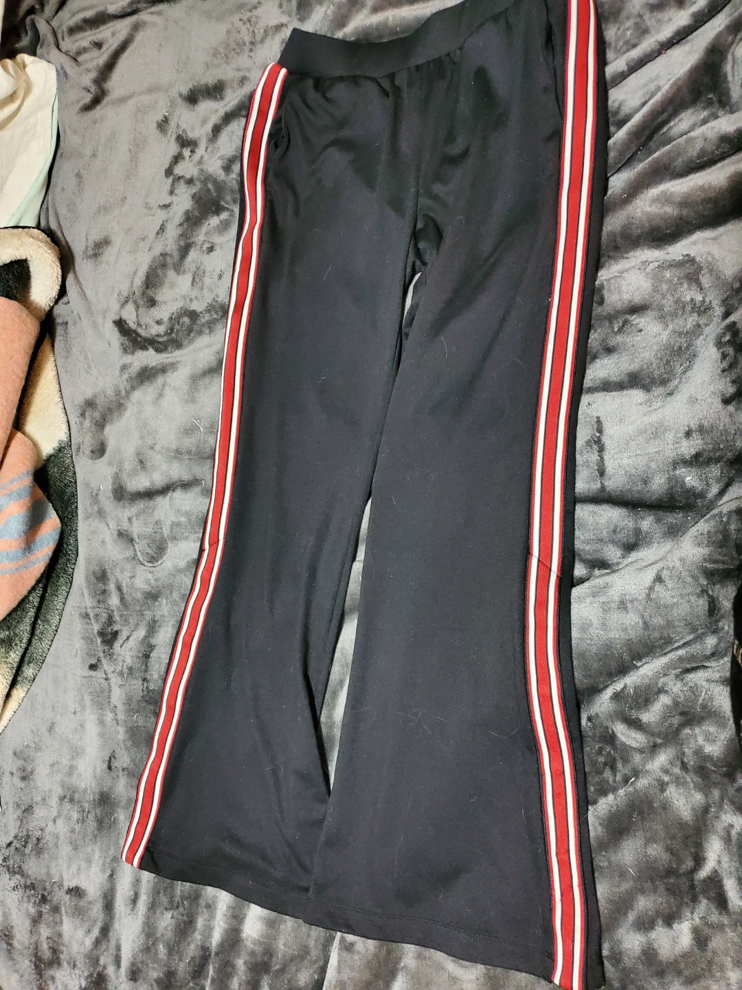 Black flared track pants with red and white stripes - photo 2