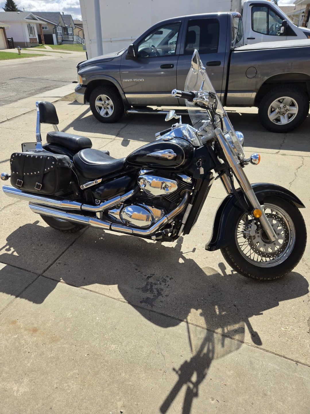 Black Cruiser Motorcycle with Saddlebags