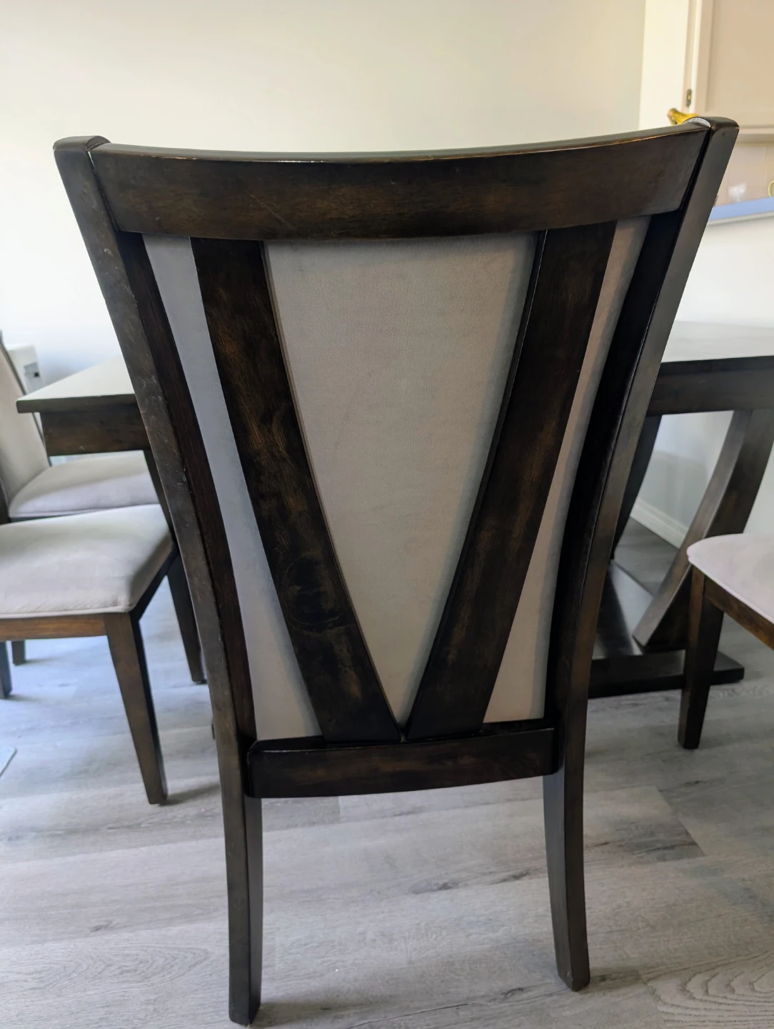 Dark Wood Dining Chairs with Light Grey Upholstery (Set of 4) - photo 2