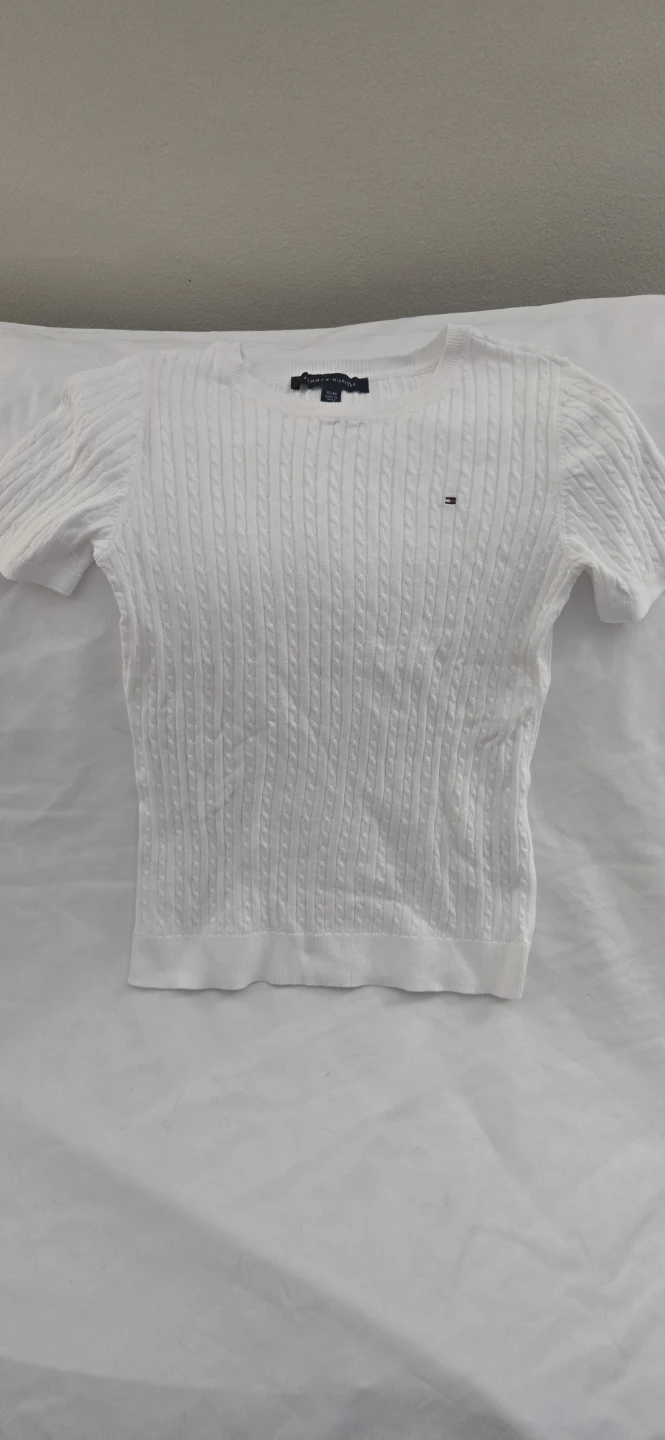 Tommy Hilfiger White Cable Knit Short Sleeve Top - XS