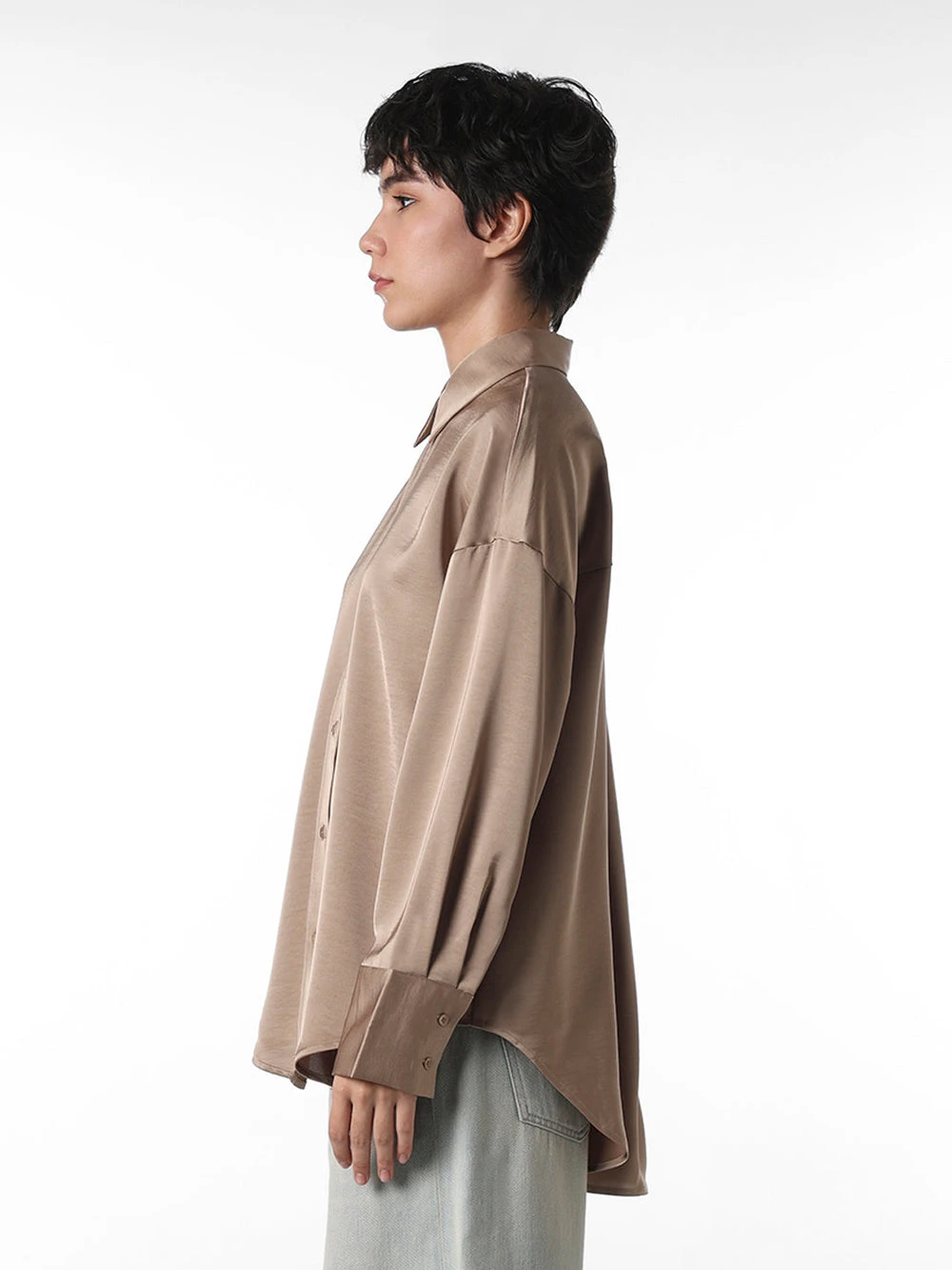 ONLY Women's Satin Button-Up Shirt - Taupe XS - photo 3