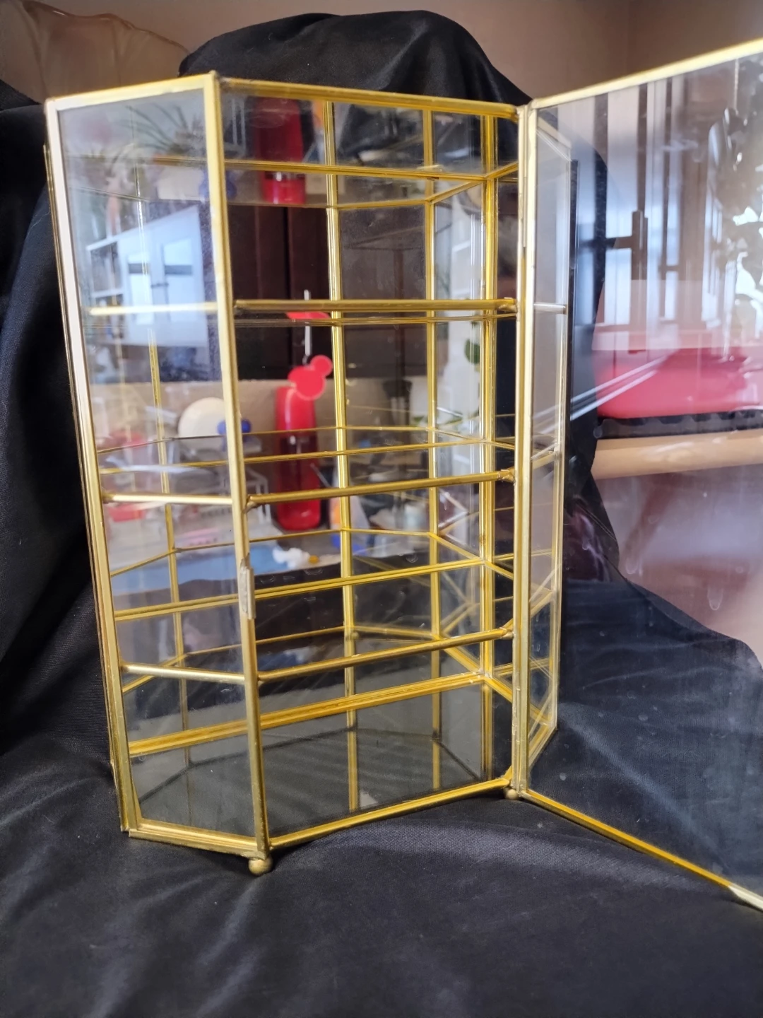 Glass Display Cabinet with Gold Trim