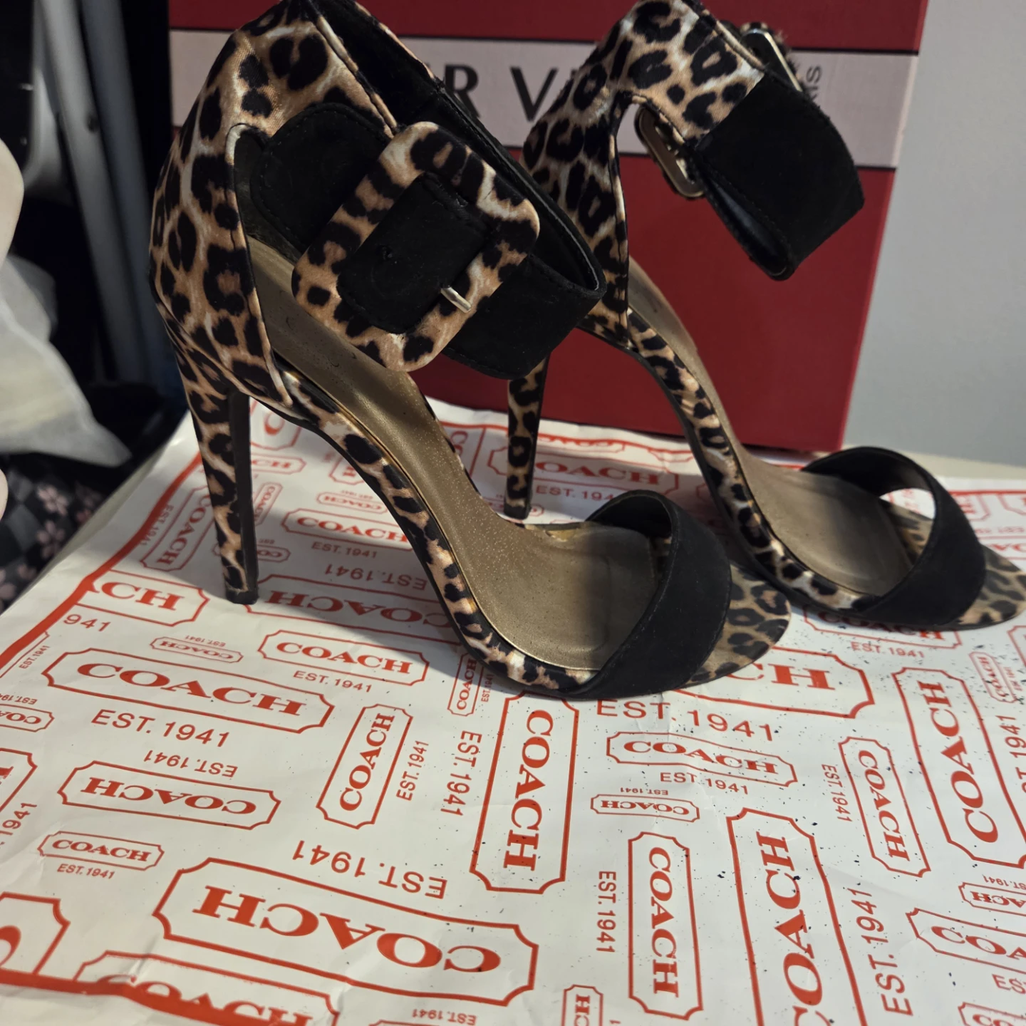 Leopard Print High Heel Ankle Strap Sandals - photo 2