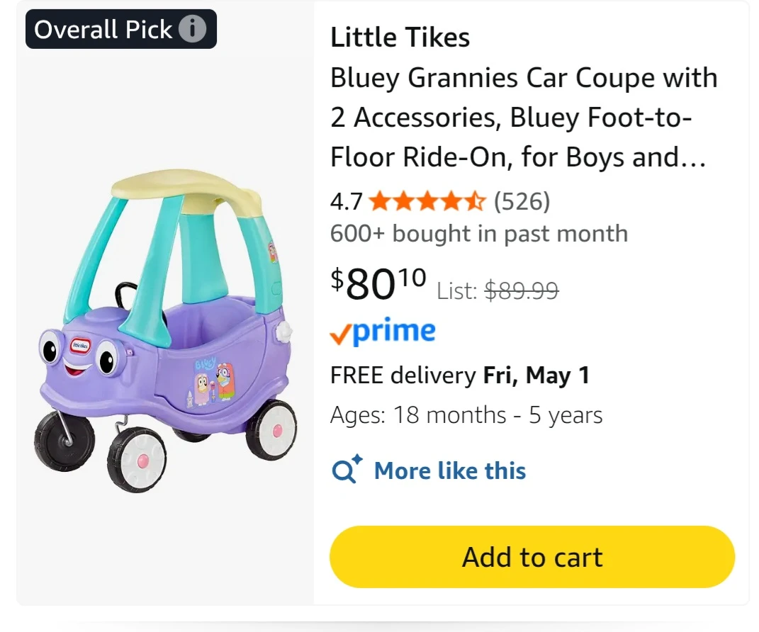 Little Tikes Bluey Grannies Car Coupe Ride-On with Accessories - photo 2