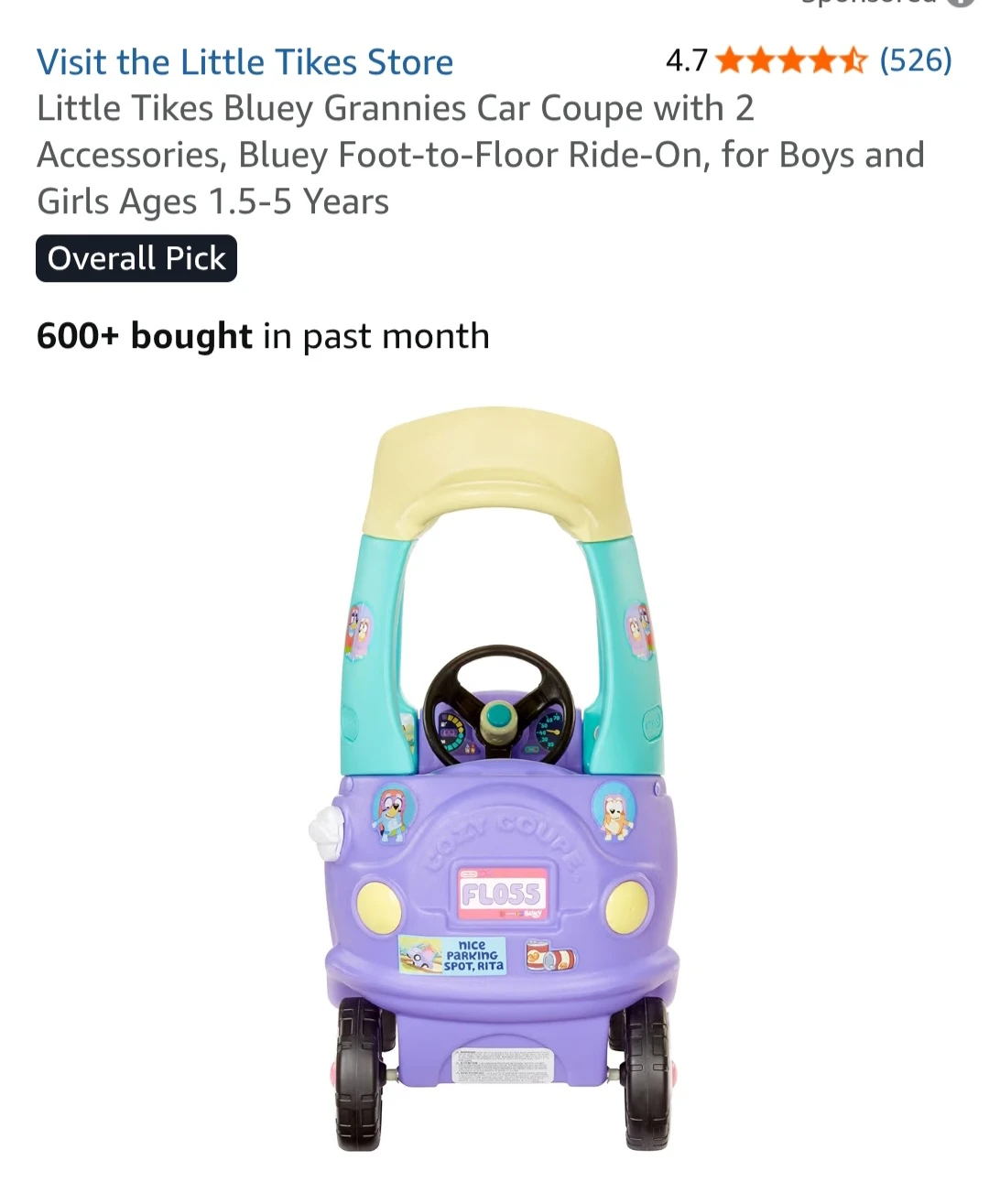 Little Tikes Bluey Grannies Car Coupe Ride-On with Accessories - photo 5