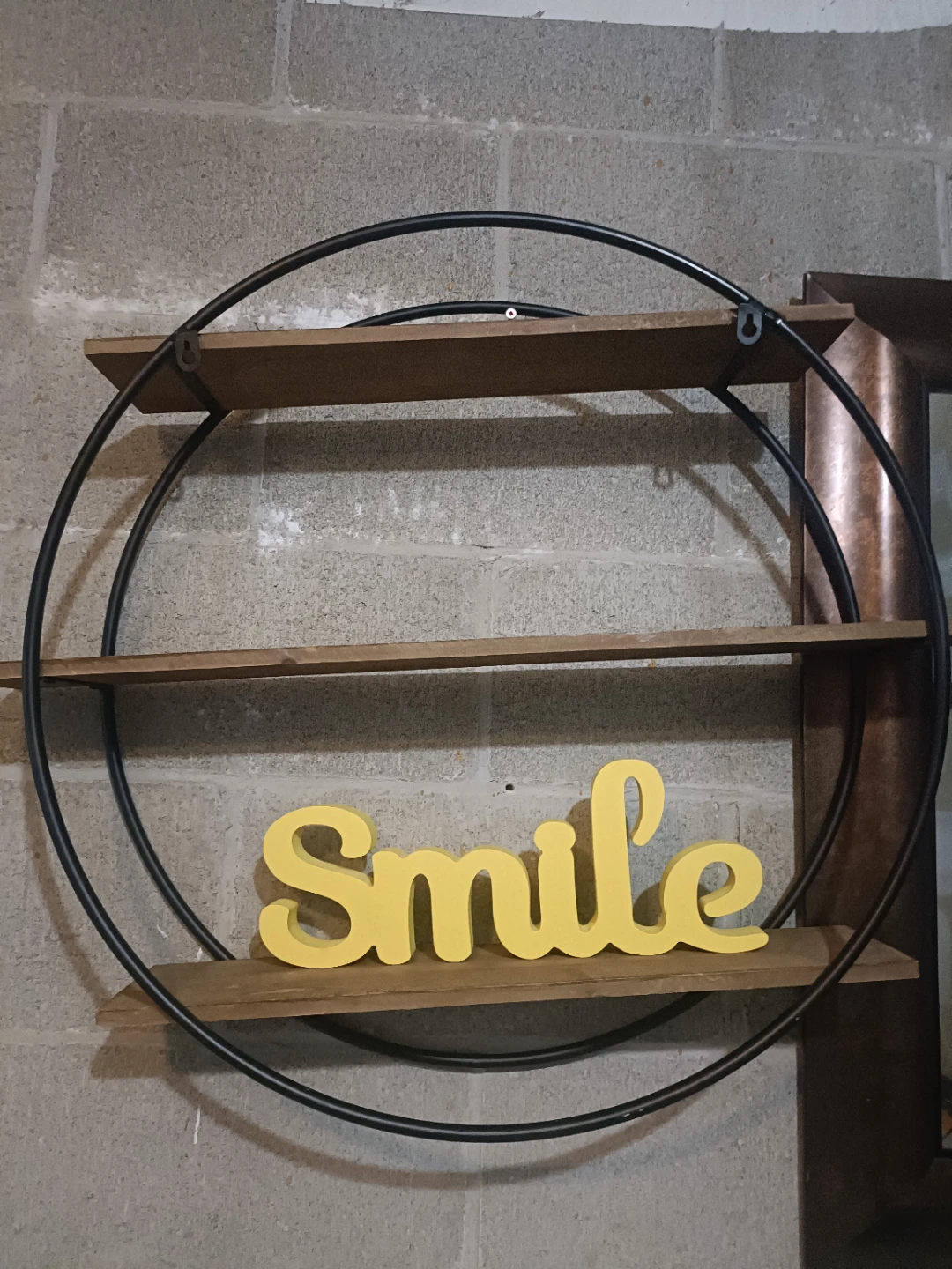 Round Stand with Yellow "Smile" Script Wall Decor with