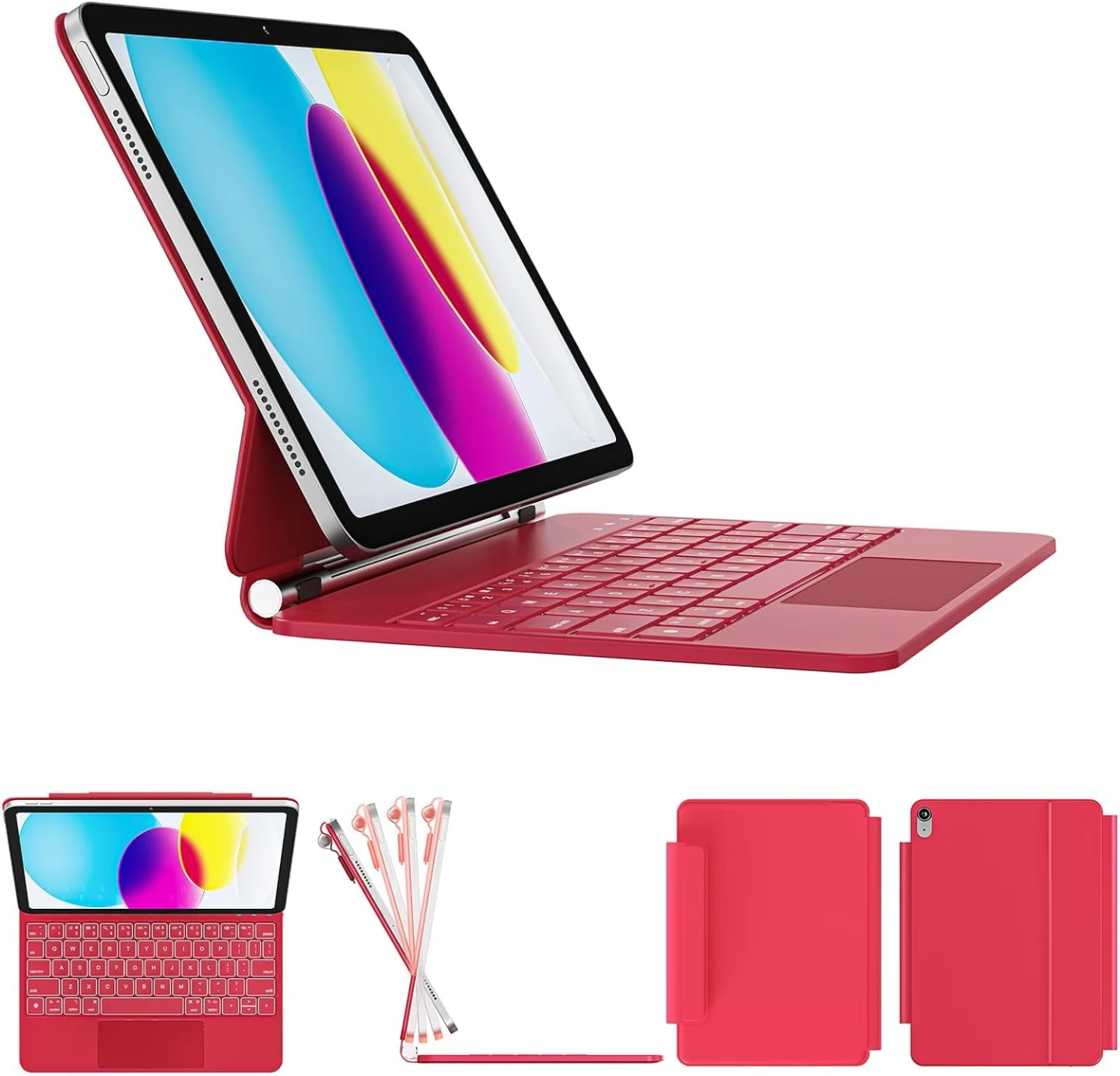 Red Keyboard Case for iPad 11th/10th Gen with Pencil Holder