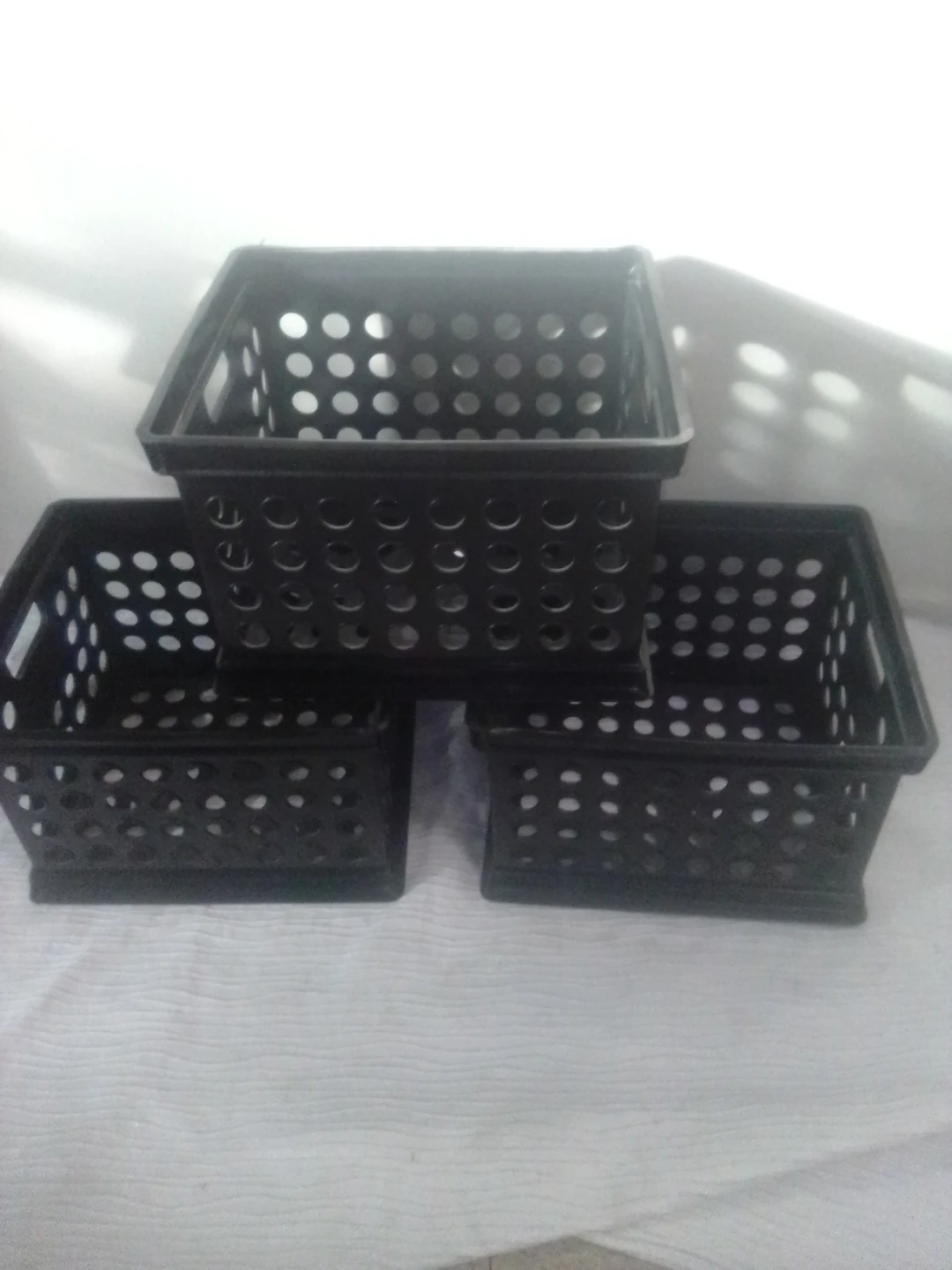 Set of 3 Black Plastic Storage Baskets