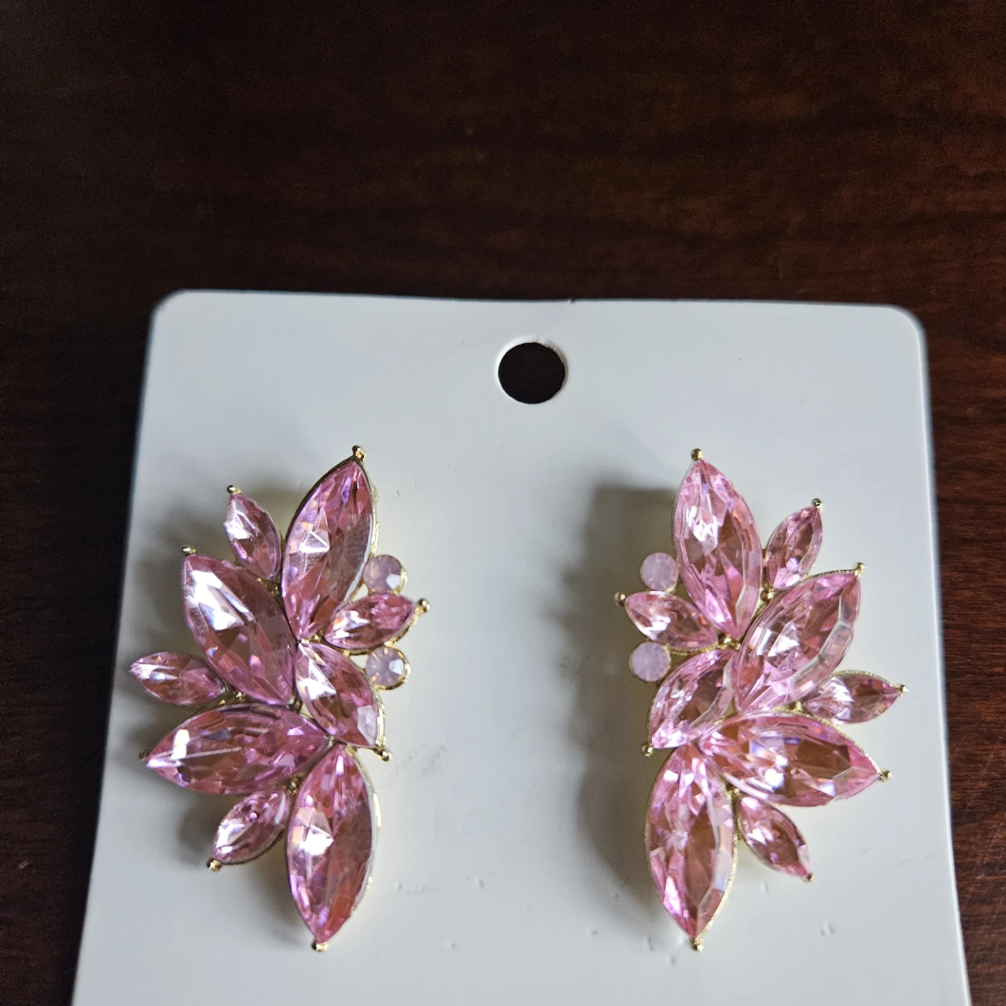 Pink Crystal Leaf Design Earrings