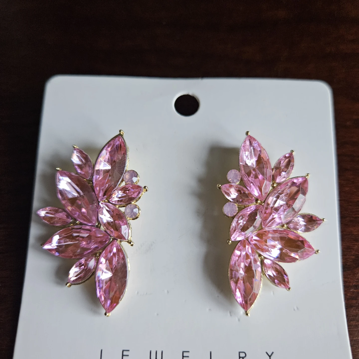 Pink Crystal Leaf Design Earrings - photo 2