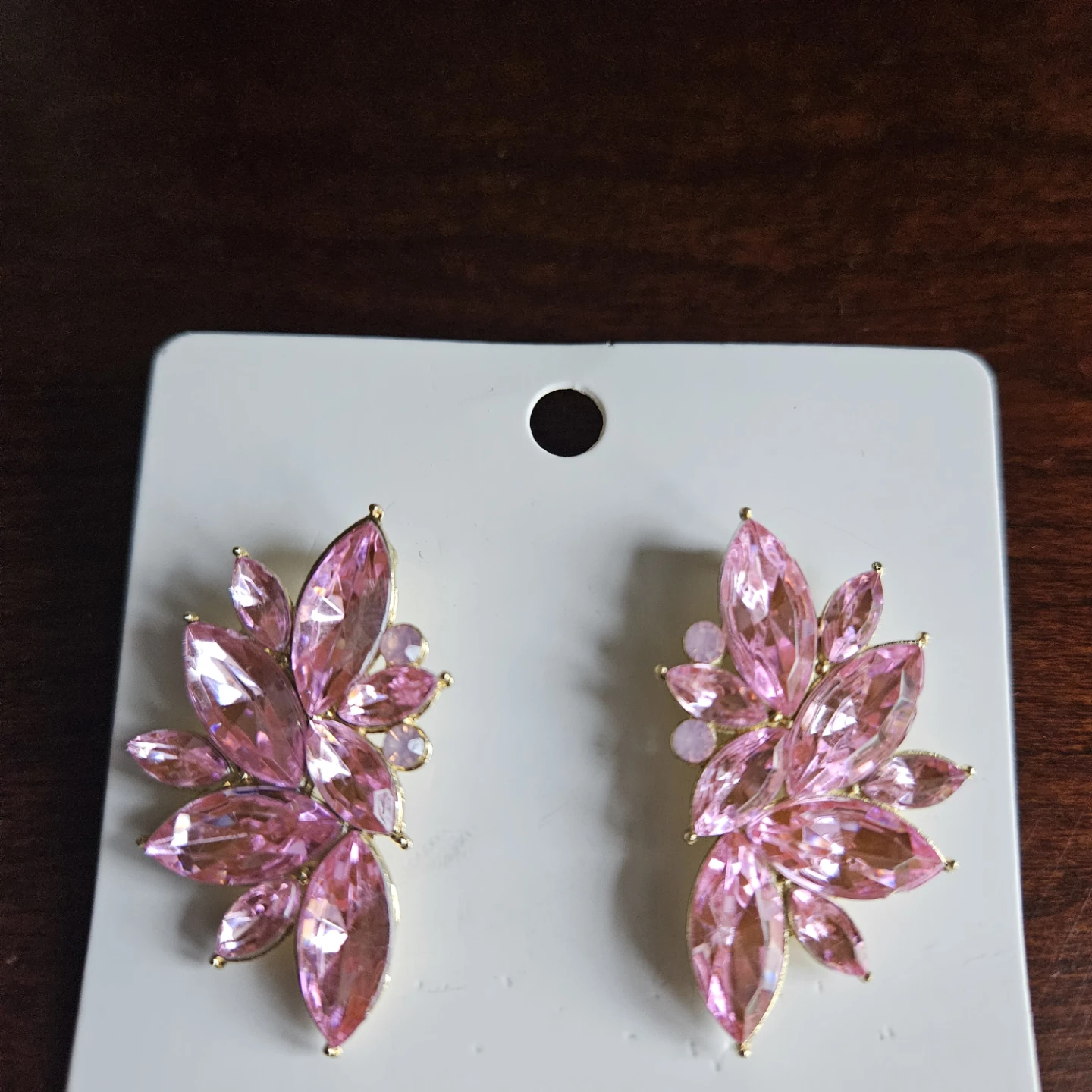 Pink Crystal Leaf Design Earrings - photo 3