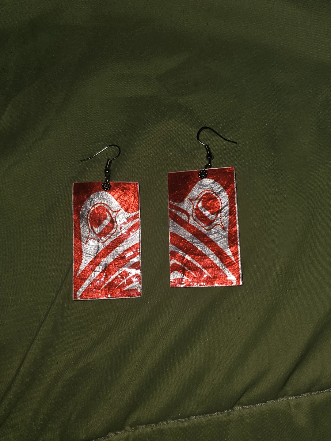 Red and Silver native Design Earrings