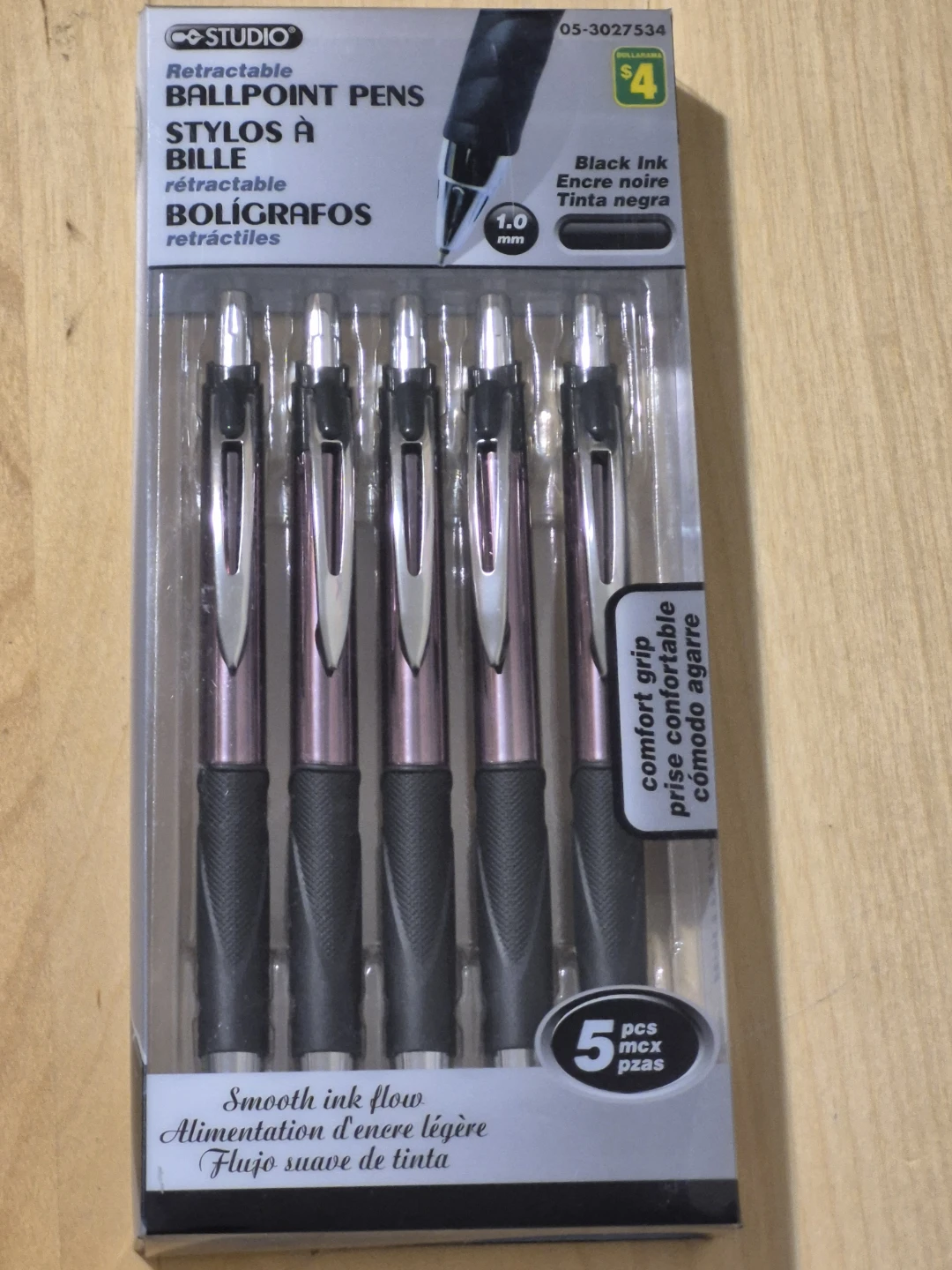 Studio Retractable Ballpoint Pens - Black Ink - 5 Pack