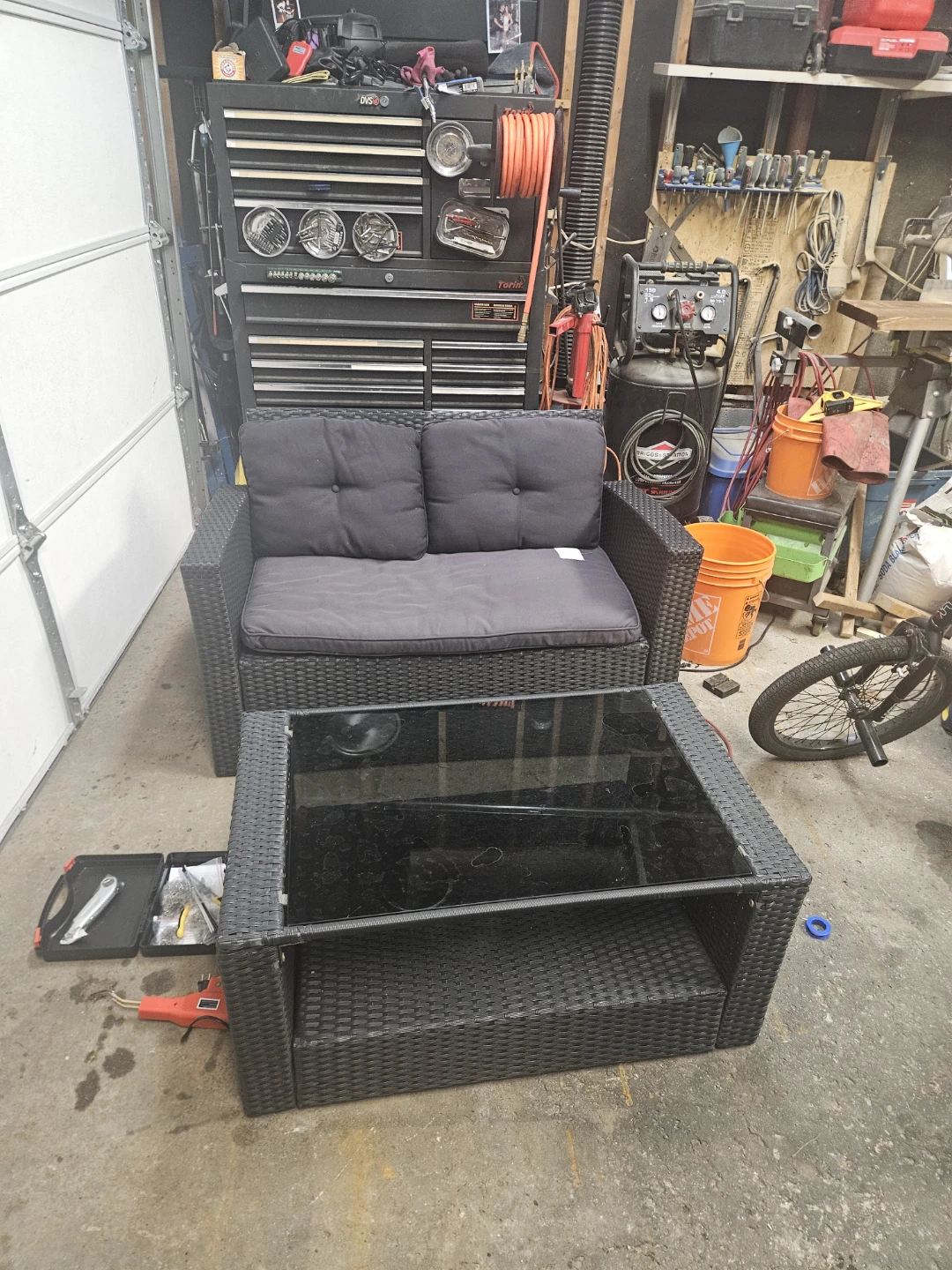 Black Wicker Loveseat and Coffee Table Set
