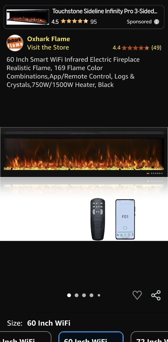OxHark Flame 60 Inch Smart WiFi Electric Fireplace