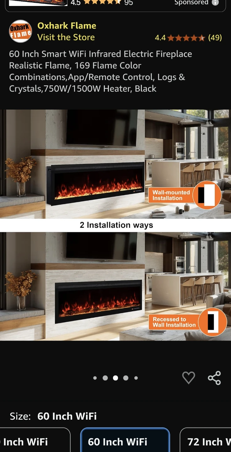 OxHark Flame 60 Inch Smart WiFi Electric Fireplace - photo 5