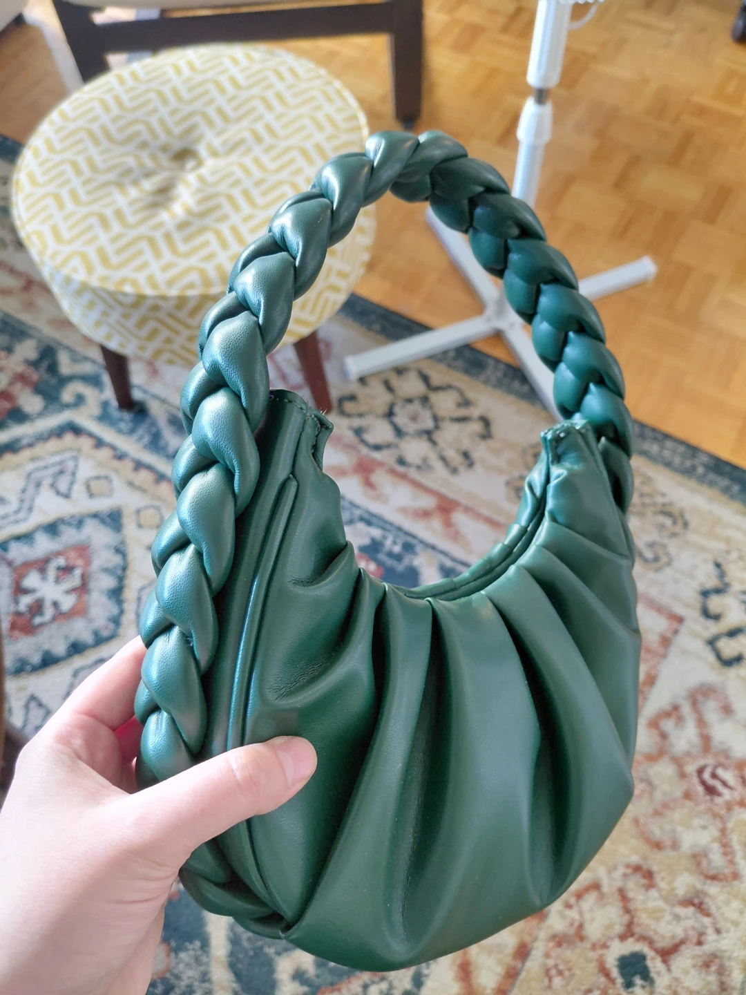 Green Handbag with Braided Handle - photo 4
