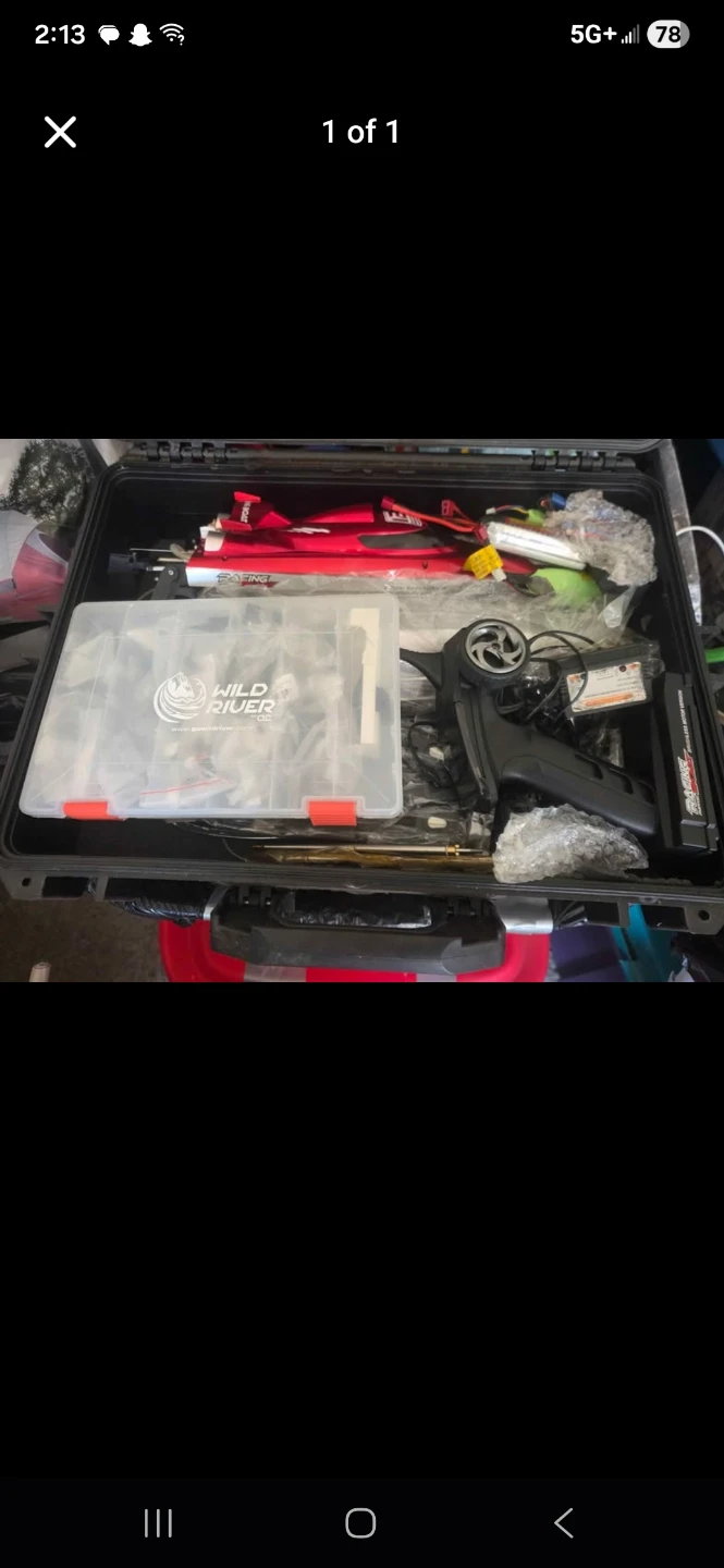 Red RC Racing Boat with Remote and Accessories