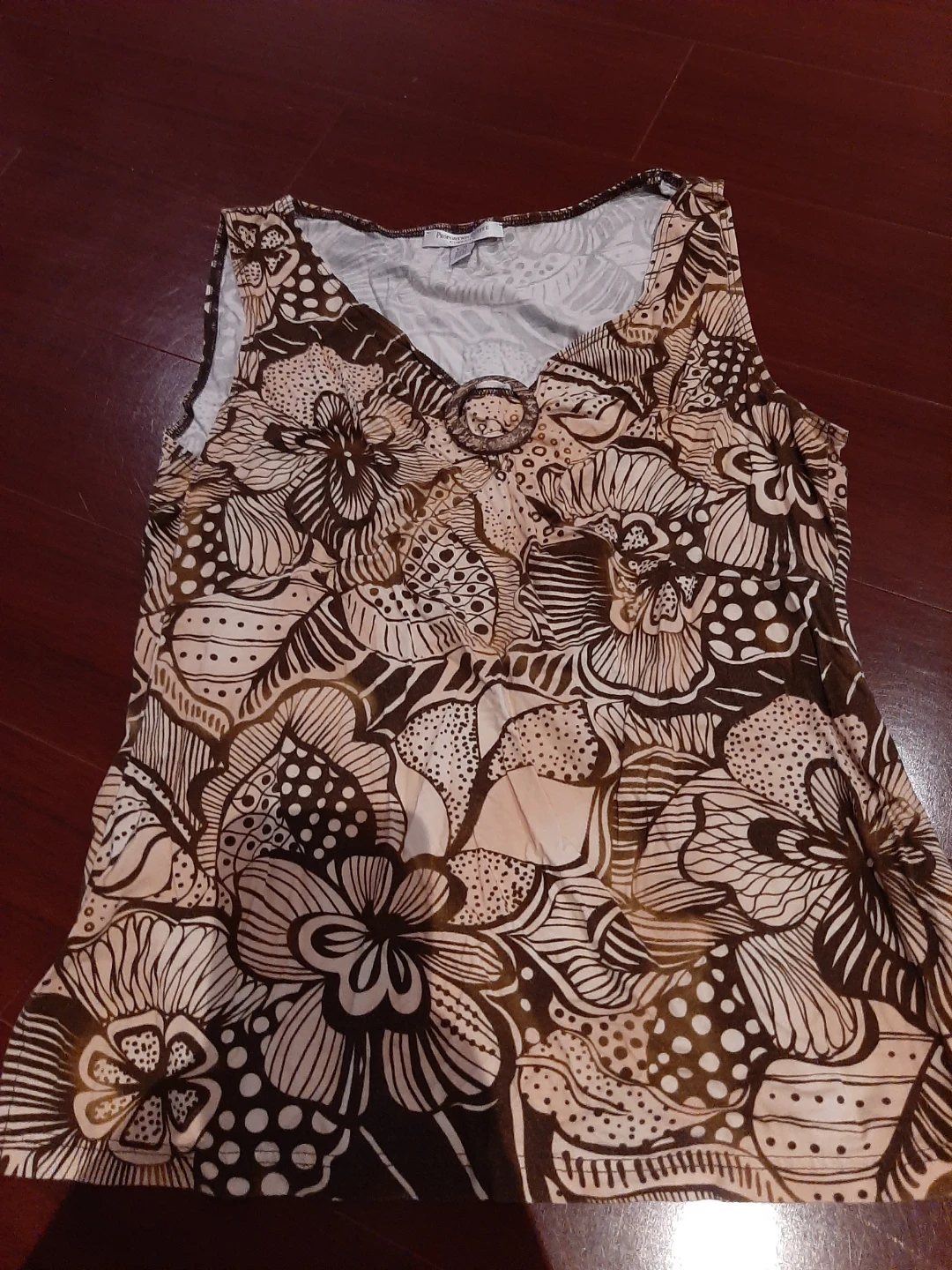 Women's Brown Floral Tank Top - Large