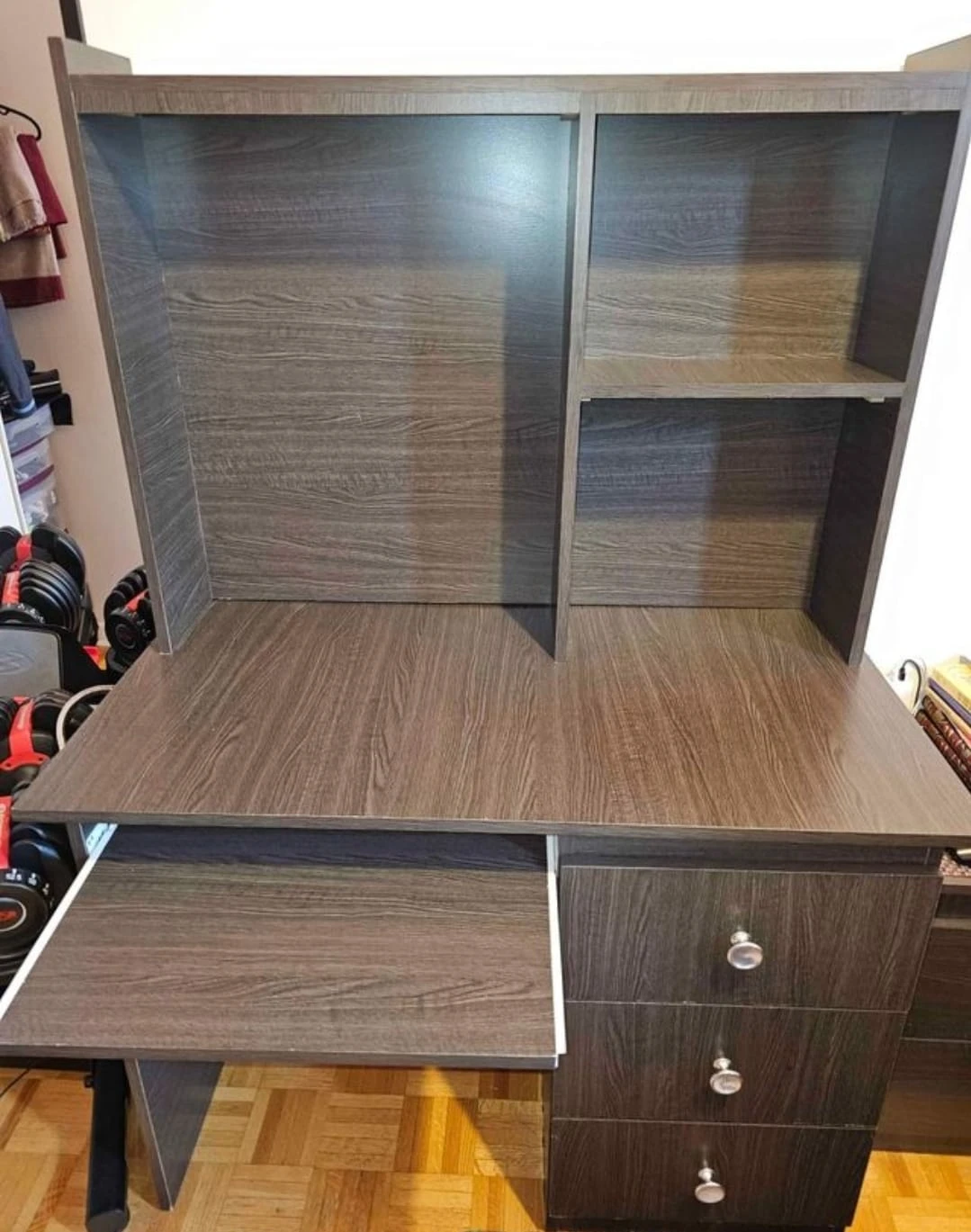 Dark Wood Computer Desk with Hutch and Keyboard Tray