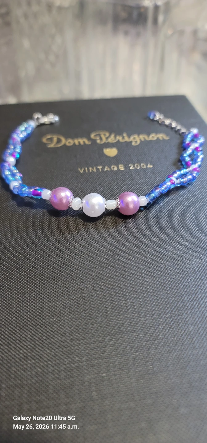 Handmade Bluey and Purple Beaded Bracelet - photo 2