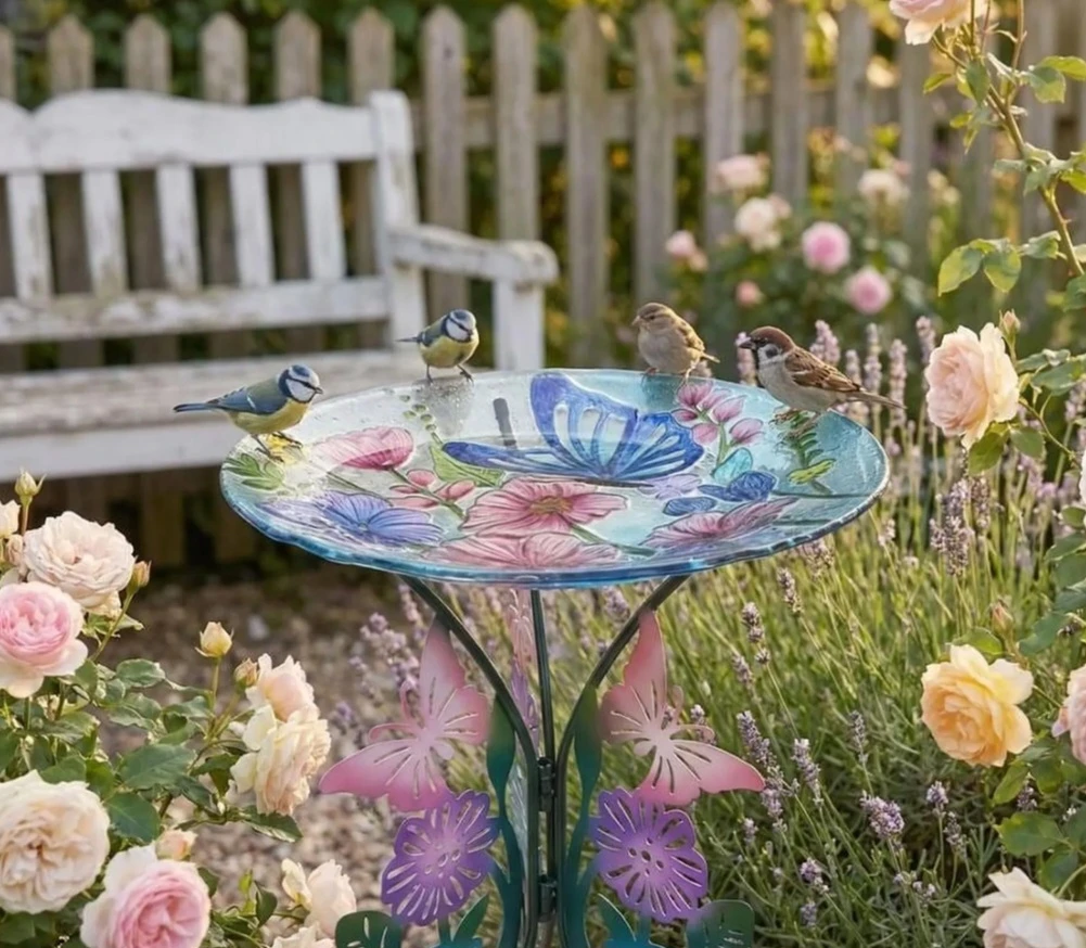 New Glass Flower Bird Bath - photo 5