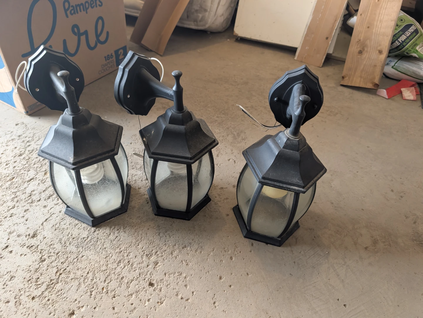 Set of 3 Black Outdoor Wall Sconces