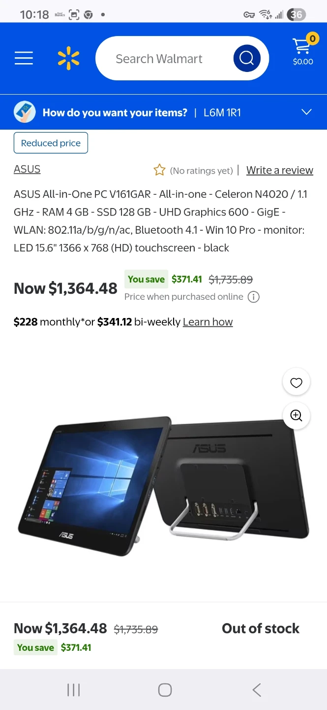 ASUS All-in-One PC V161GAR  celeron N4020.