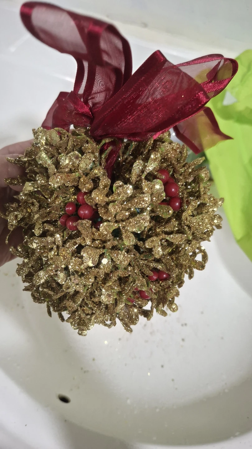 2 Glittered Mistletoe Ball Christmas Ornament - photo 4