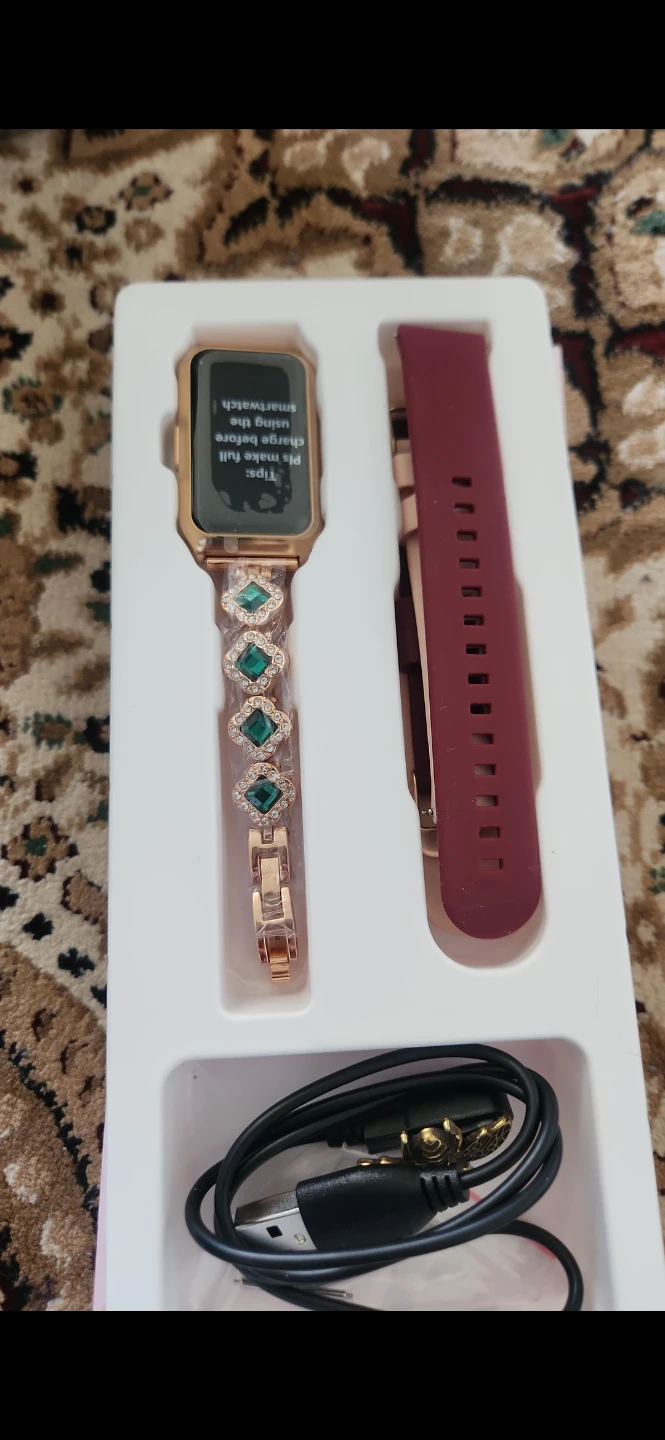 Rose Gold Smartwatch with Green Gem Band