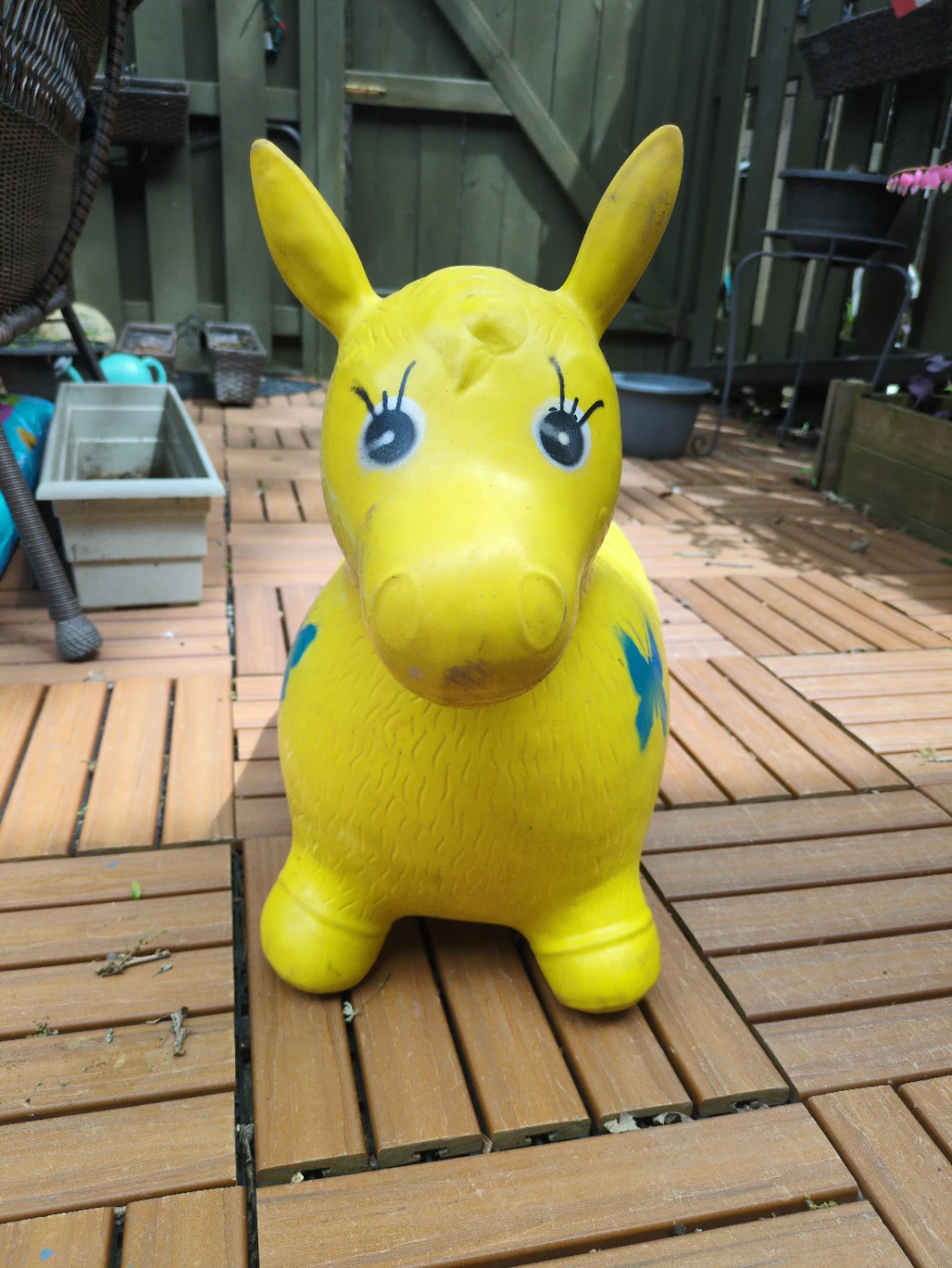 Yellow Inflatable Bouncy Horse Toy with Butterflies