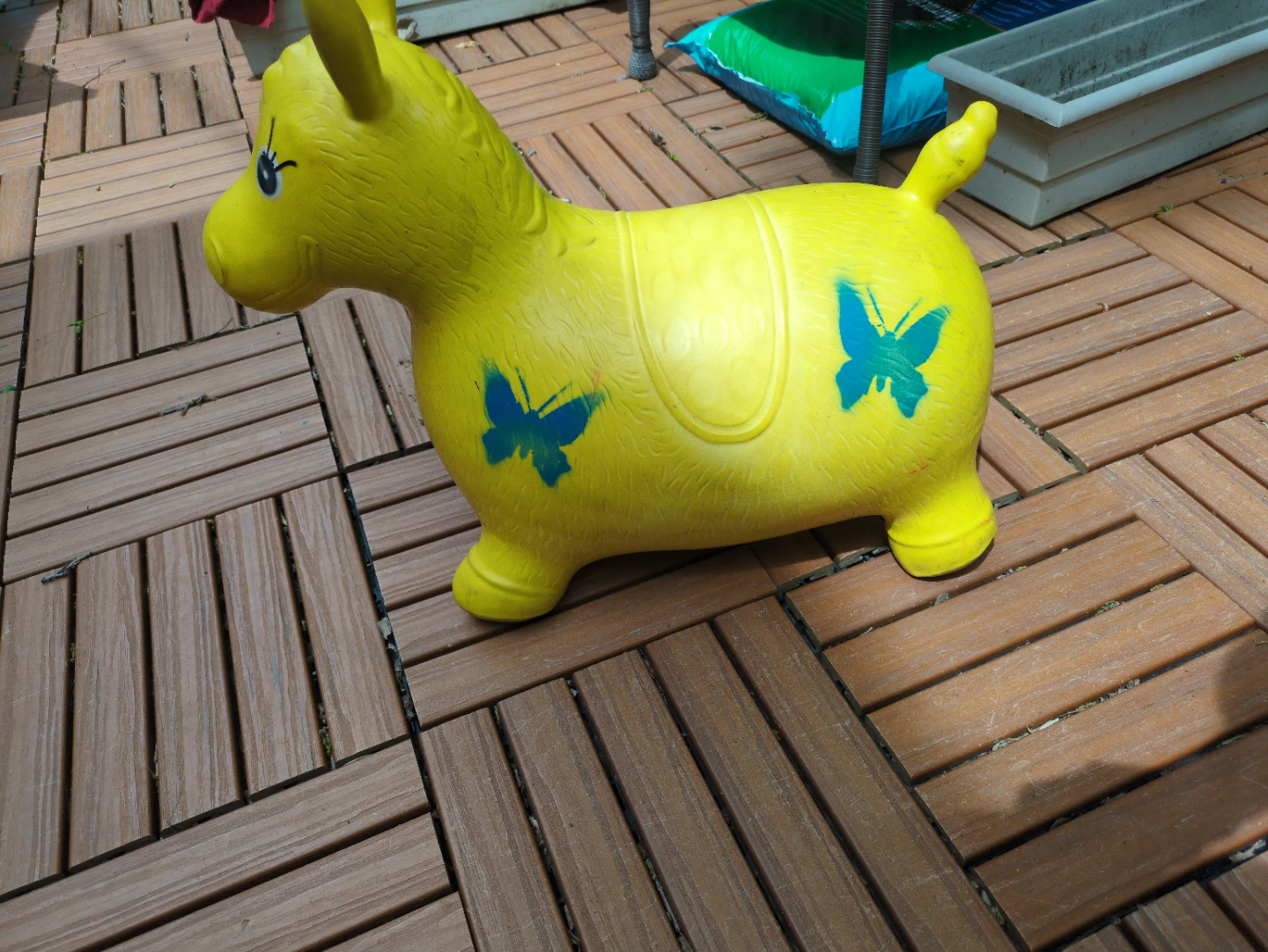 Yellow Inflatable Bouncy Horse Toy with Butterflies - photo 2