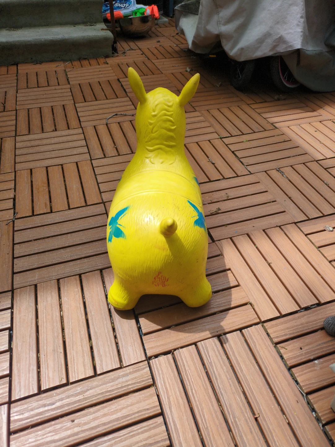 Yellow Inflatable Bouncy Horse Toy with Butterflies - photo 3
