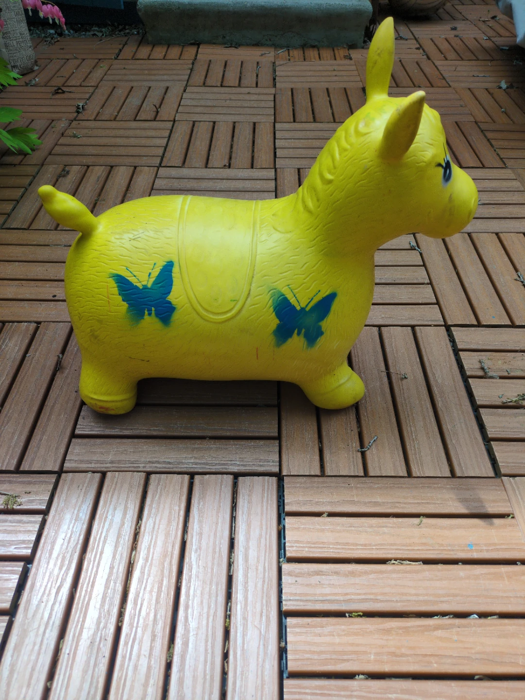 Yellow Inflatable Bouncy Horse Toy with Butterflies - photo 4