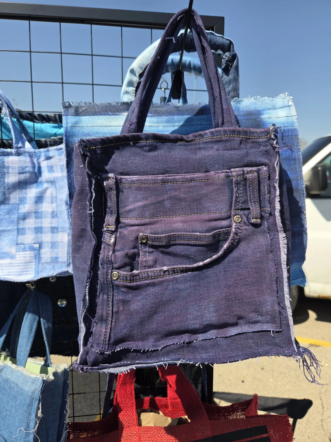 Purple Denim Tote Bag