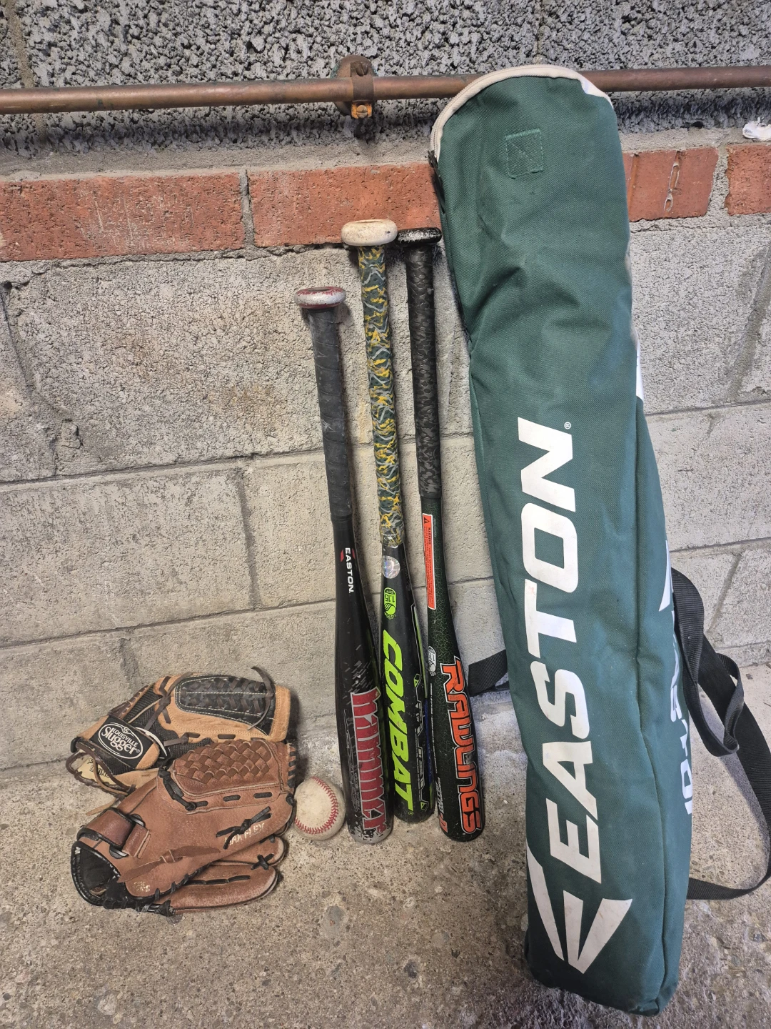 Easton Baseball Bat Bag with 3 Bats and 2 Gloves